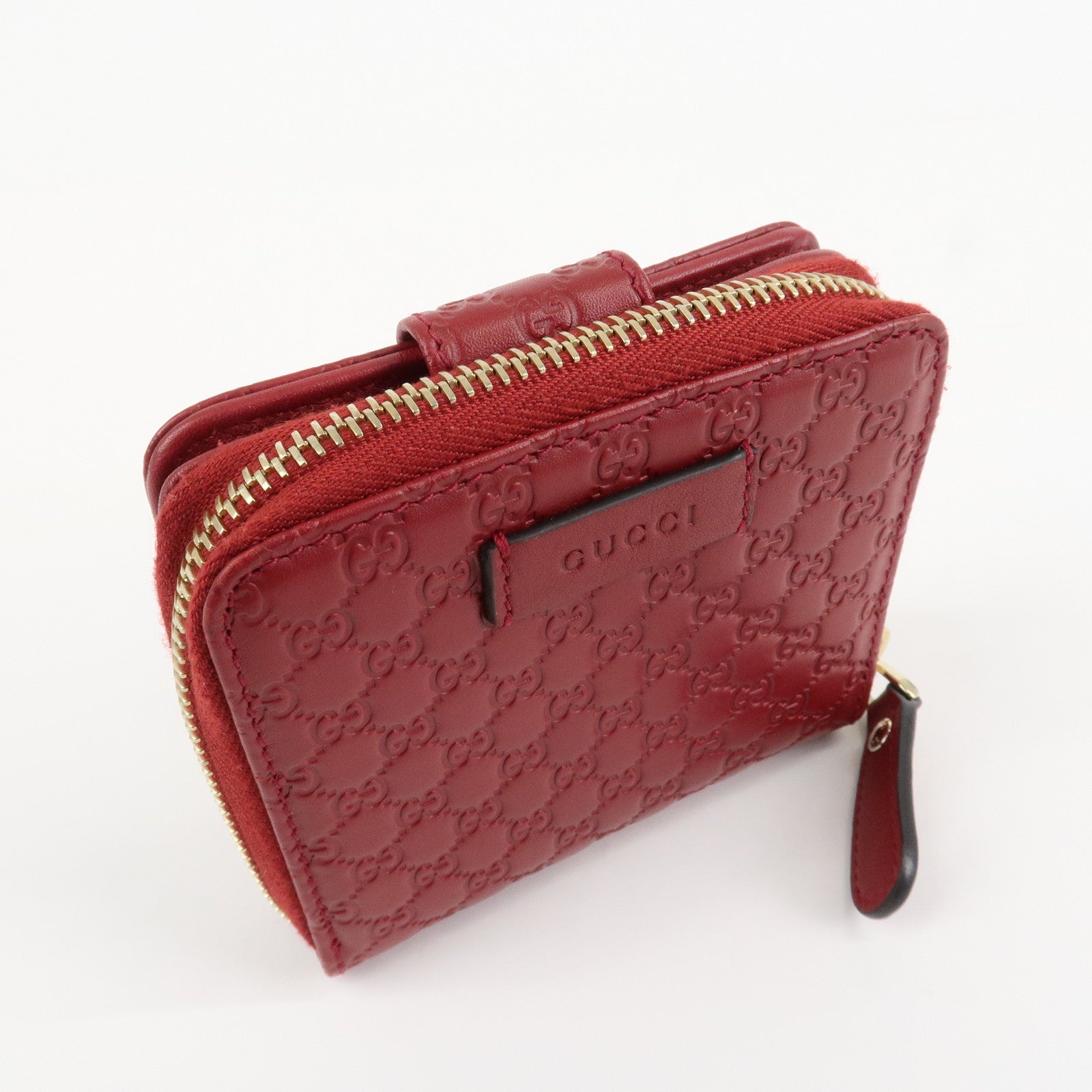 GUCCI Micro Guccissima Leather Bi-Fold Compact Wallet Red 449395 Used