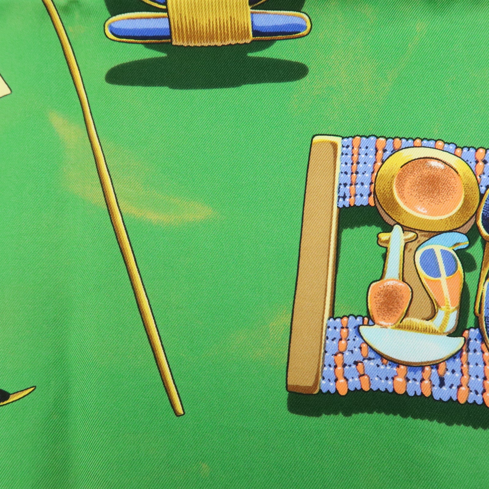 HERMES Carre 90 Silk 100% Scarf TUTANKHAMUN Green Gold
