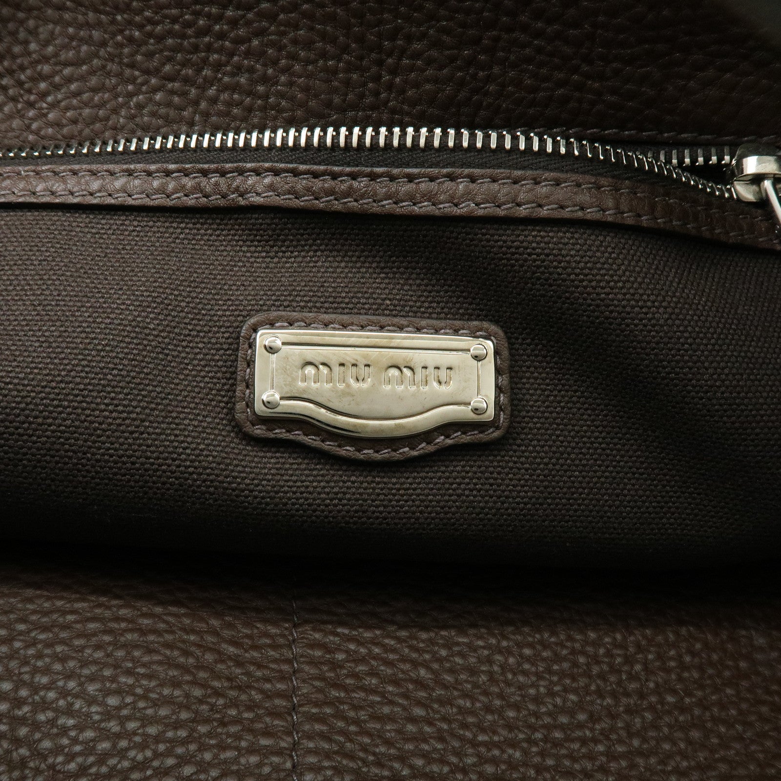 MIU MIU Logo Leather Tote Bag Shoulder Bag Hand Bag Dark Brown