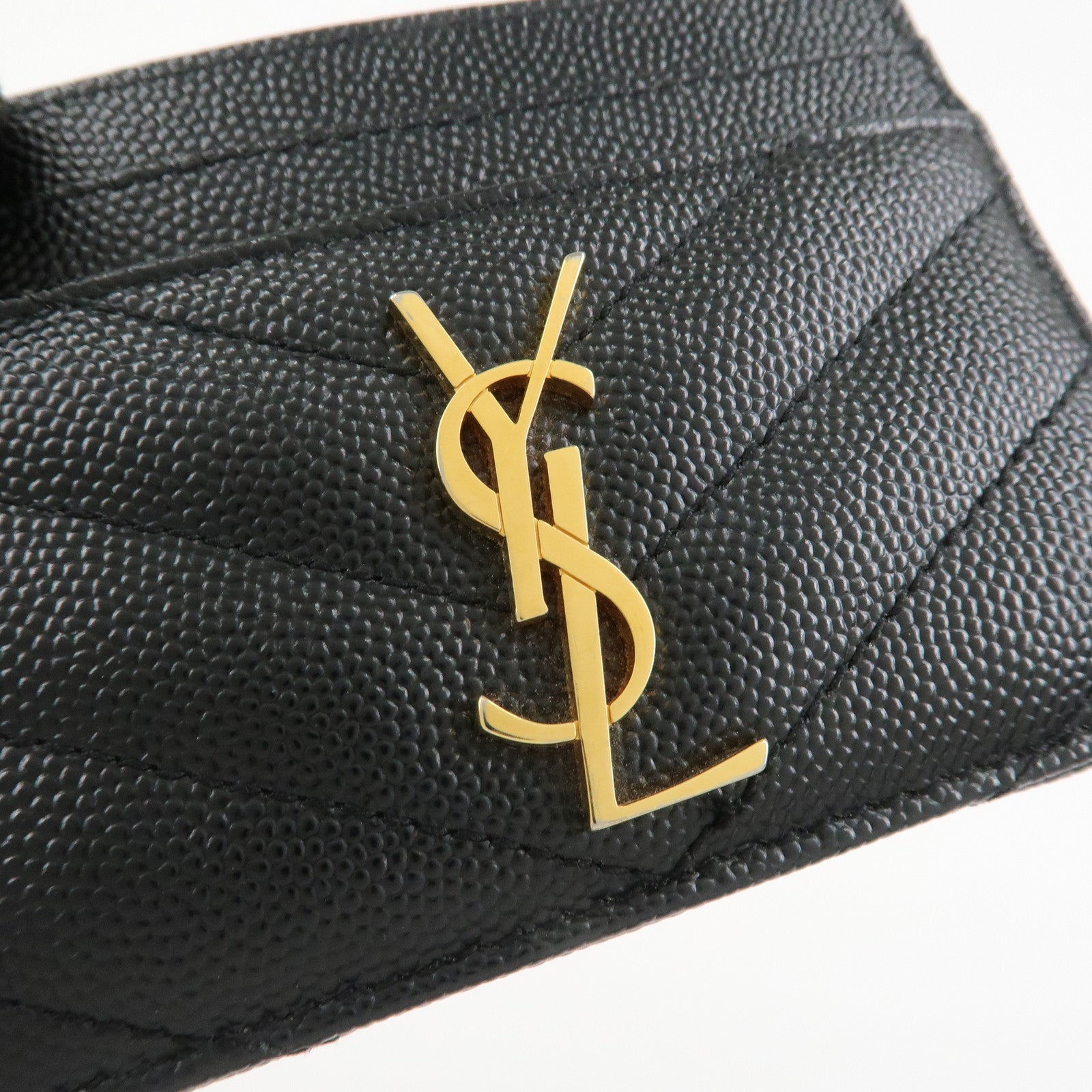 SAINT LAURENT PARIS Casandra Leather Card Case Black 423291