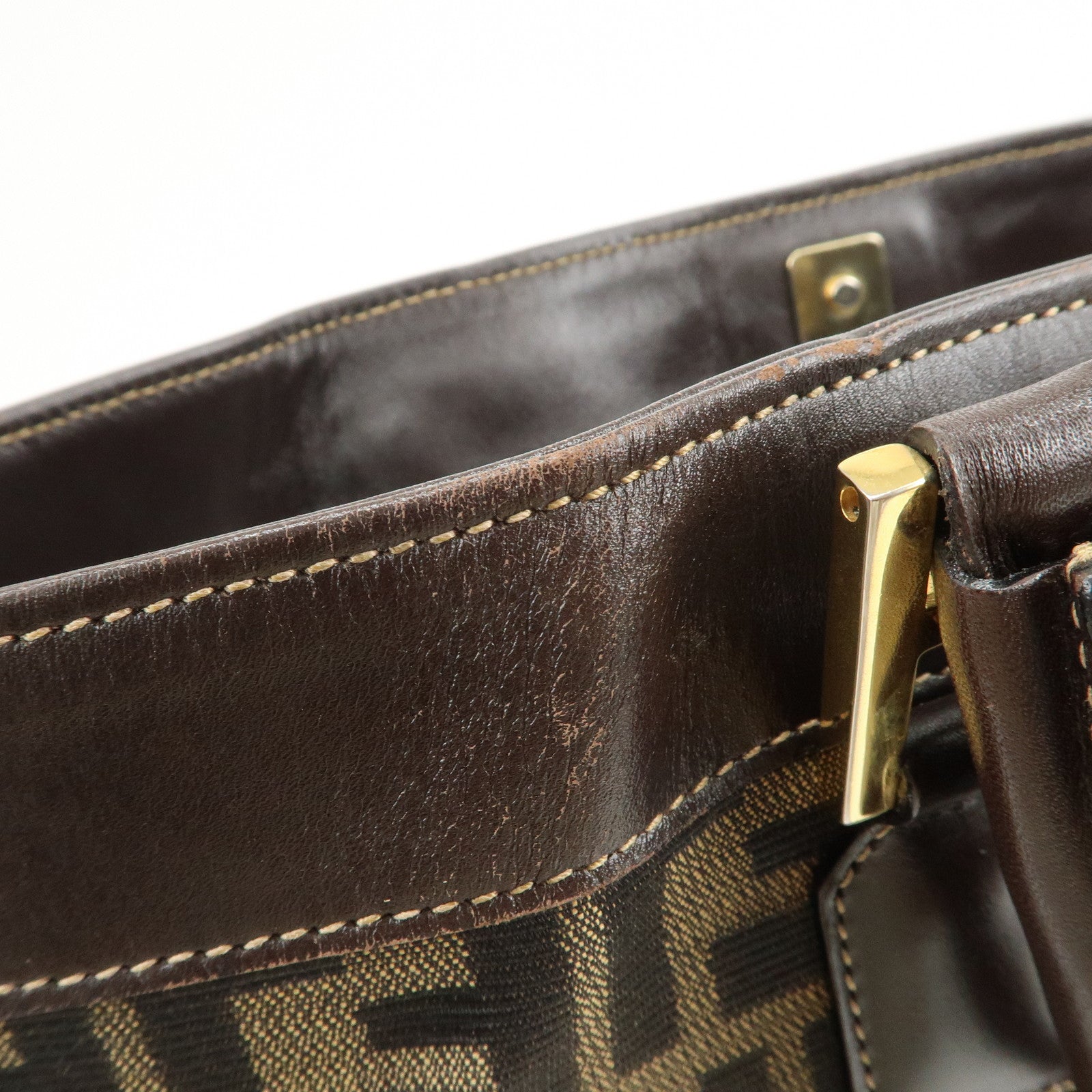 FENDI Zucca Canvas Leather 2Way Bag Hand Bag Shoulder Bag Brown