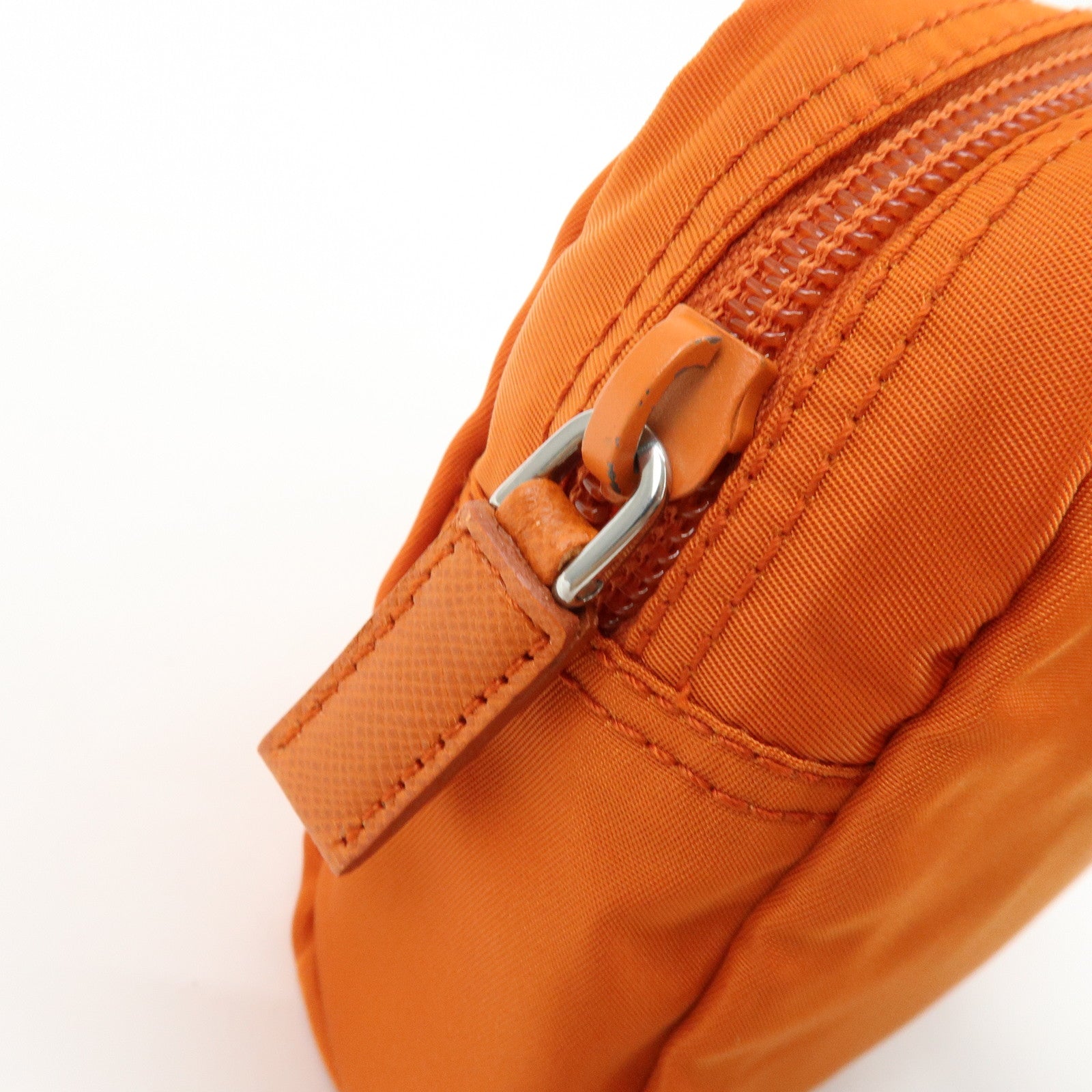 PRADA Triangle Logo Nylon Saffiano Leather Pouch Orange 1N0021