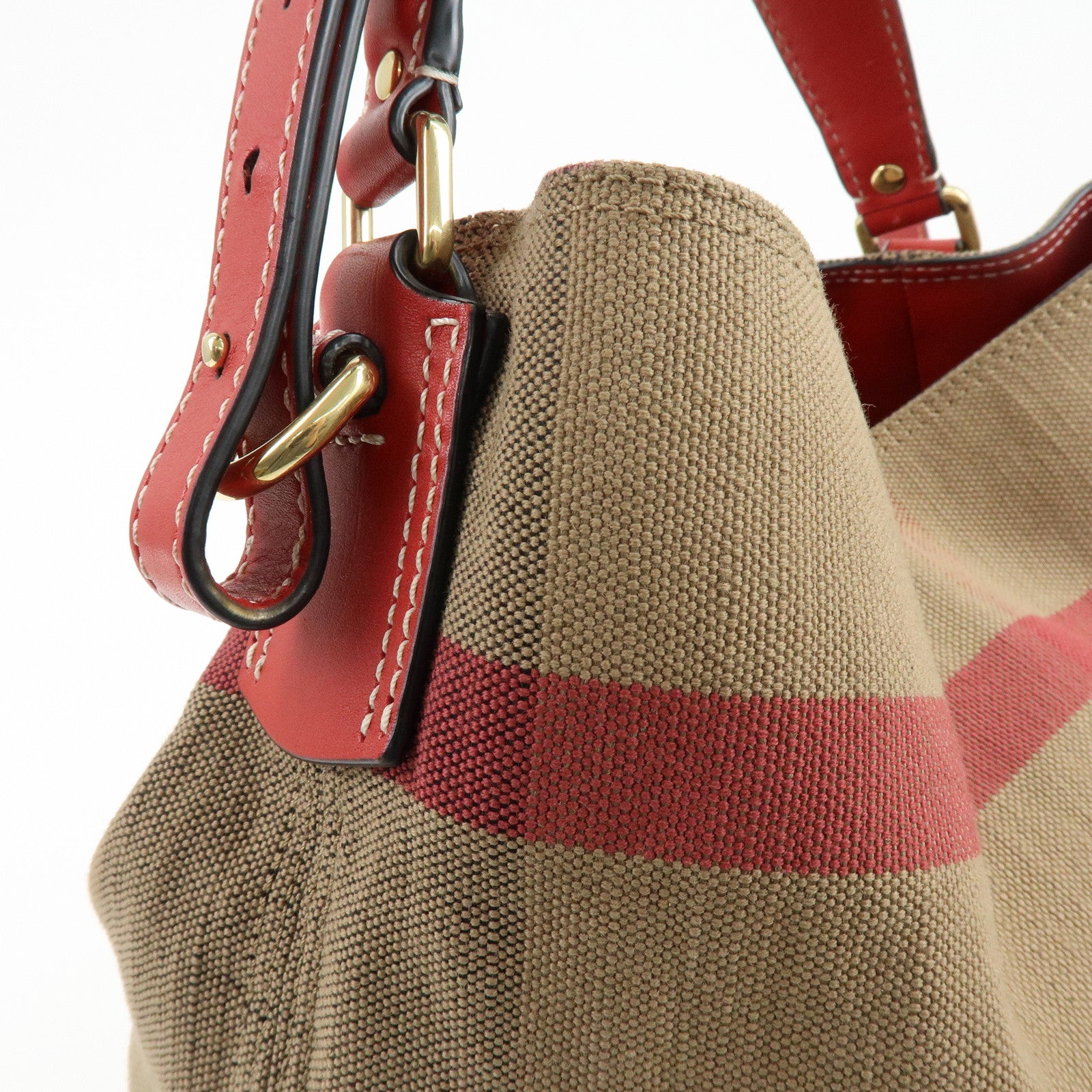 Burberry Nova Plaid Canvas Leather 2Way Shoulder Hand Bag Beige