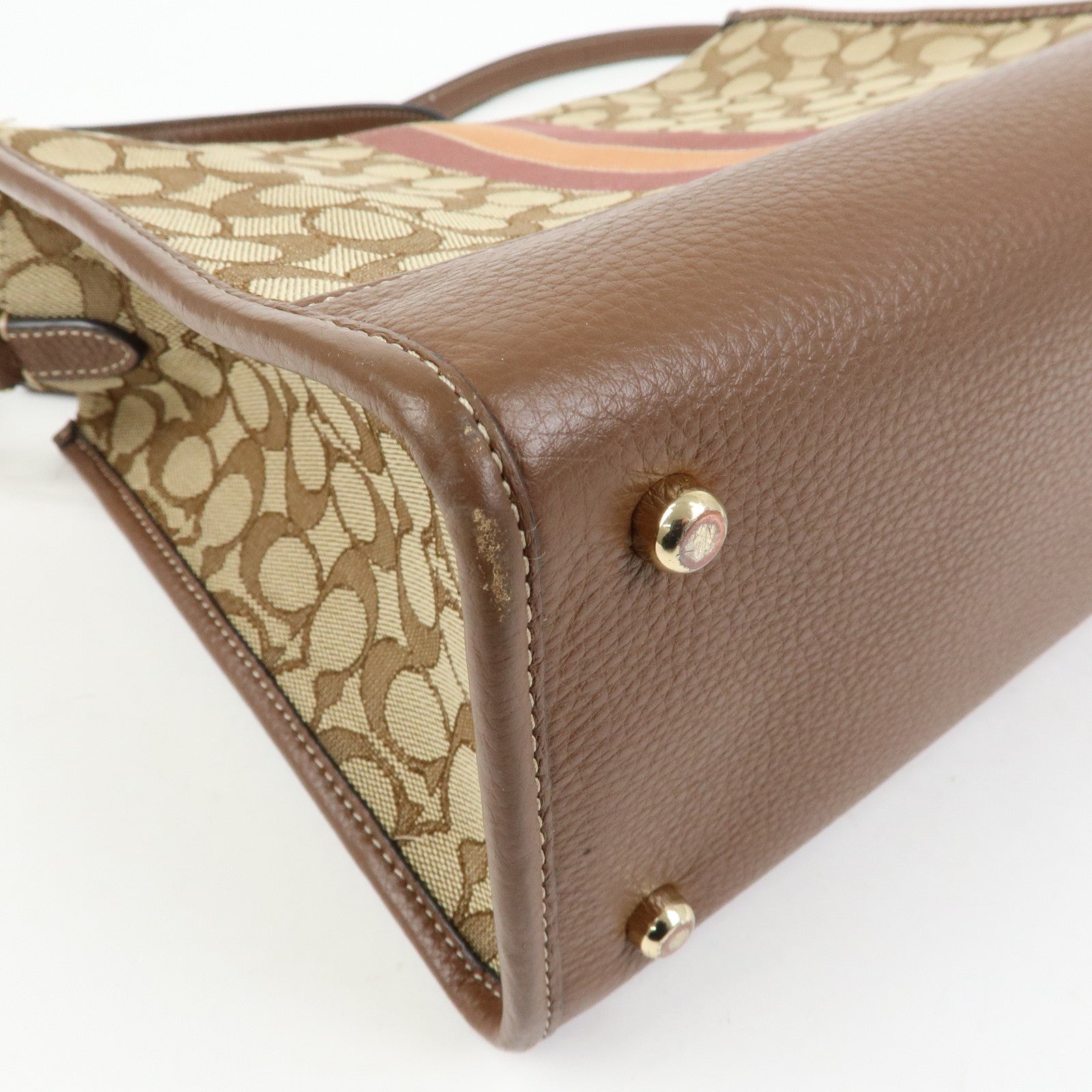 COACH Signature 2Way Canvas Leather Shoulder Bag Hand Bag Beige