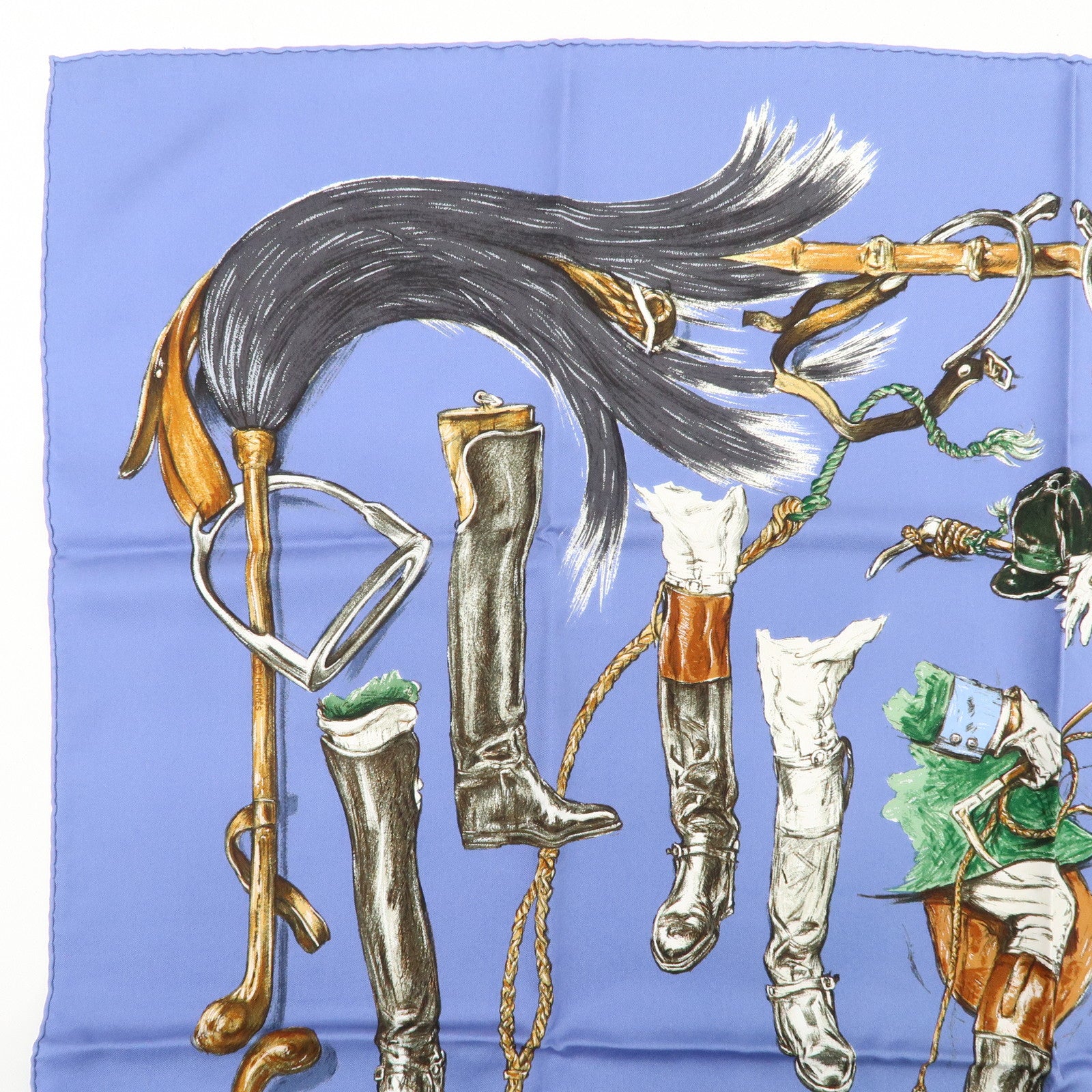 HERMES Carre 90 Silk 100% Scarf A Propos de Bottes Blue