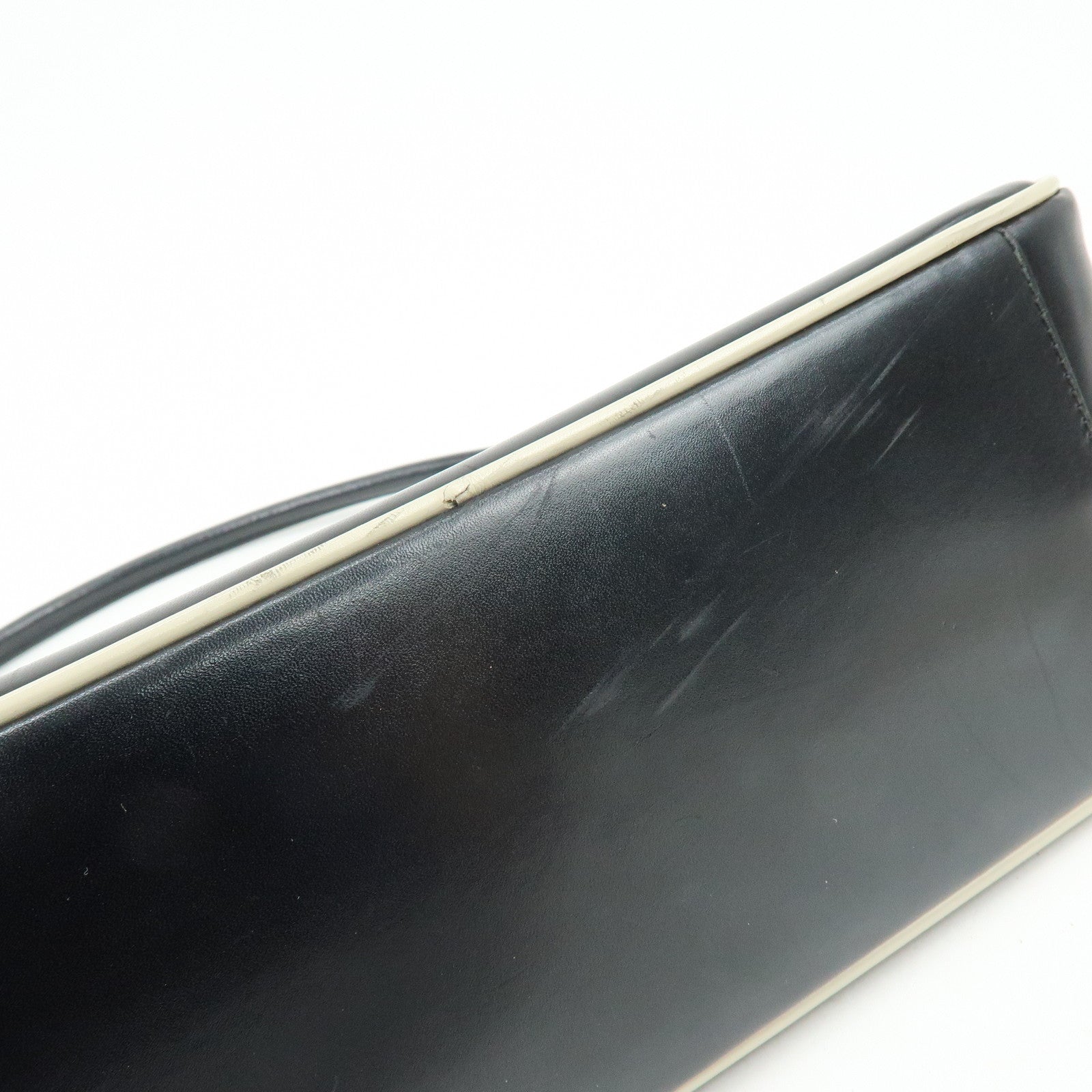 PRADA Logo Leather Shoulder Bag Hand Bag Black White