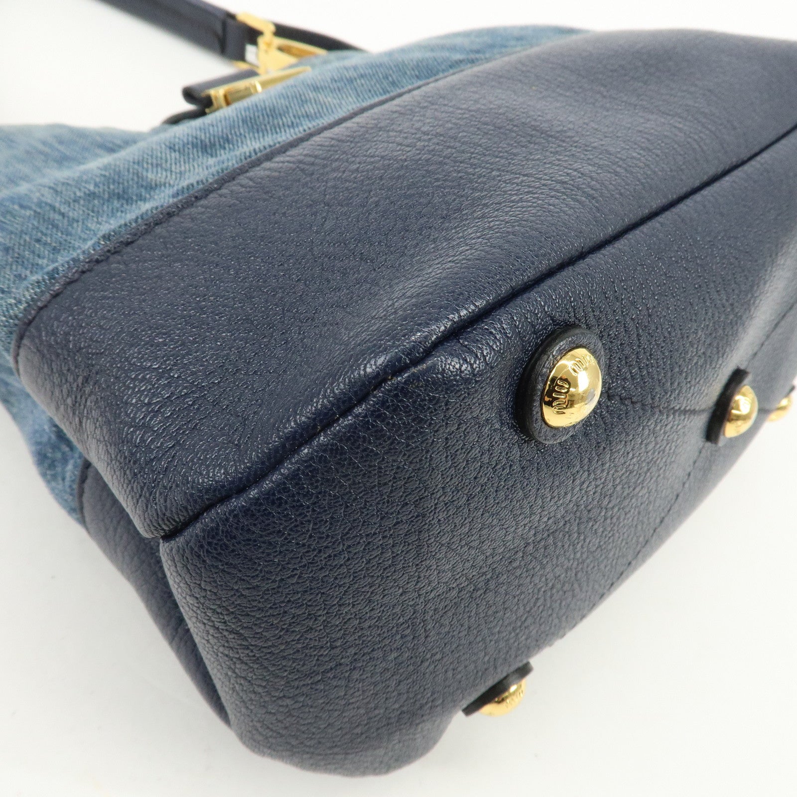 MIU MIU Madras Leather Denim 2Way Bag Hand Bag Shoulder Bag RR1951