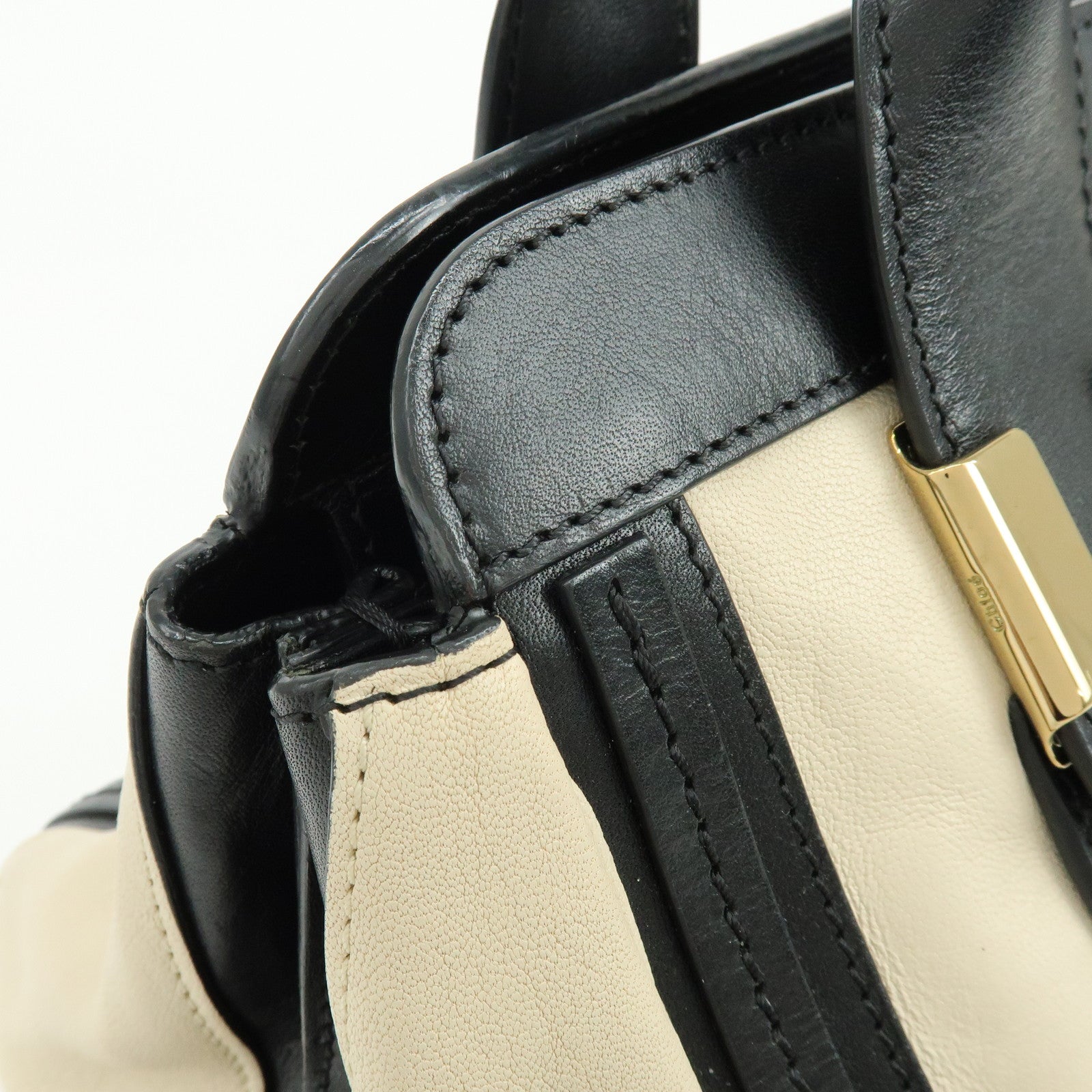 Chloe Alice Leather 2Way Bag Hand Bag Shoulder Bag Ivory Black