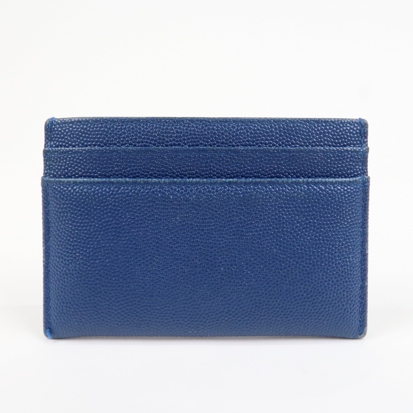 CHANEL Logo Caviarskin Leather Card Case Card Holder Blue