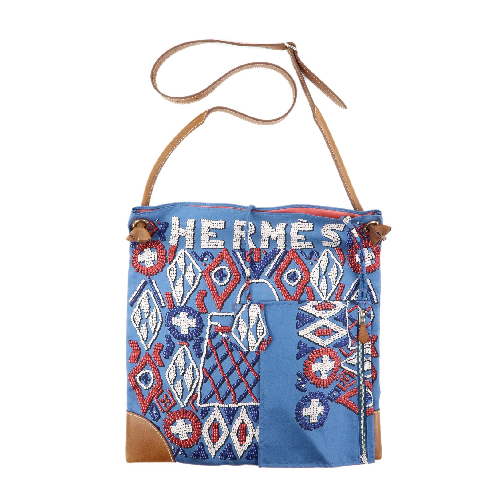 HERMS Silky City PM Silk Leather Shoulder Bag Kelly en Perles Blue