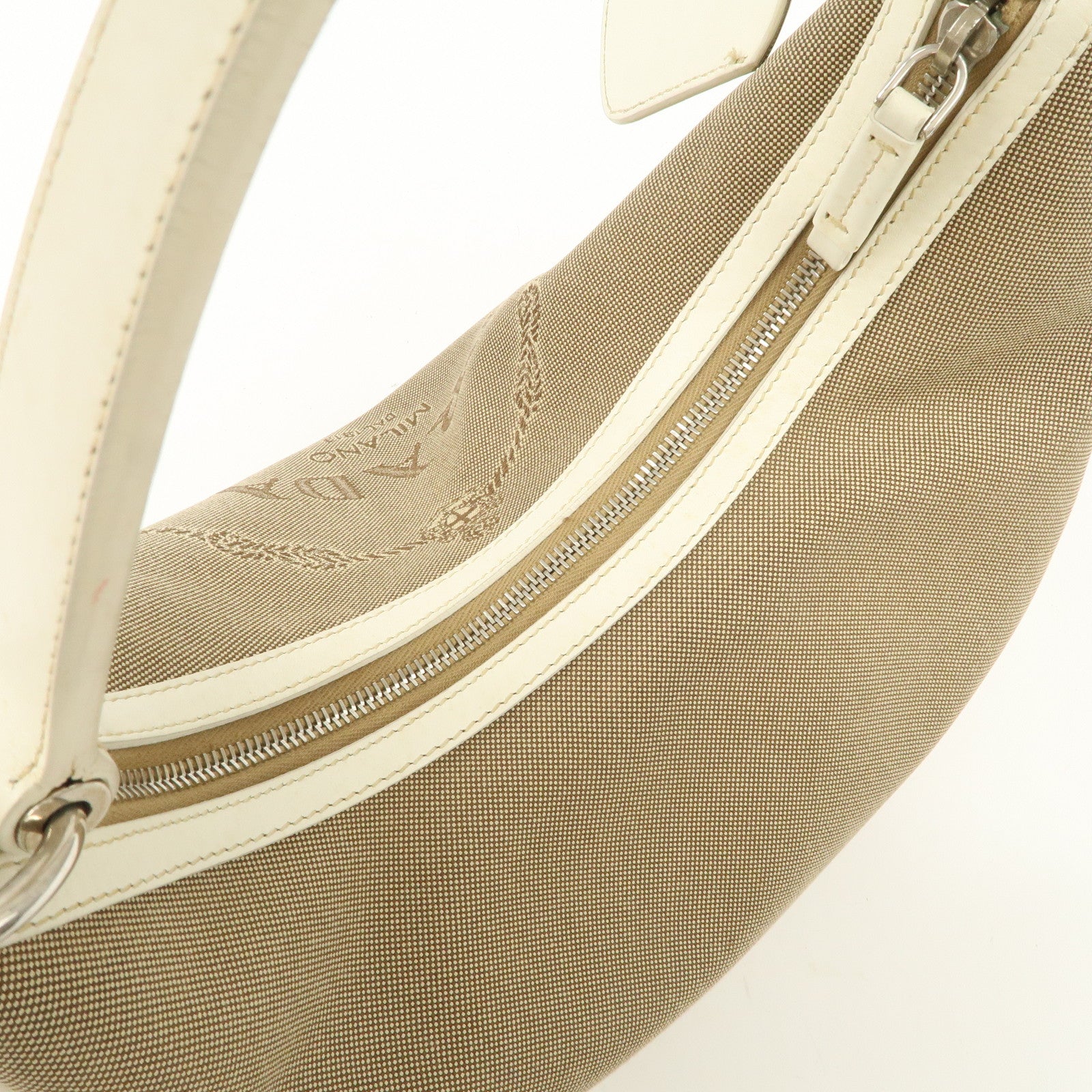 PRADA Logo Jacquard Canvas Leather Shoulder Bag Hand Bag BR3423