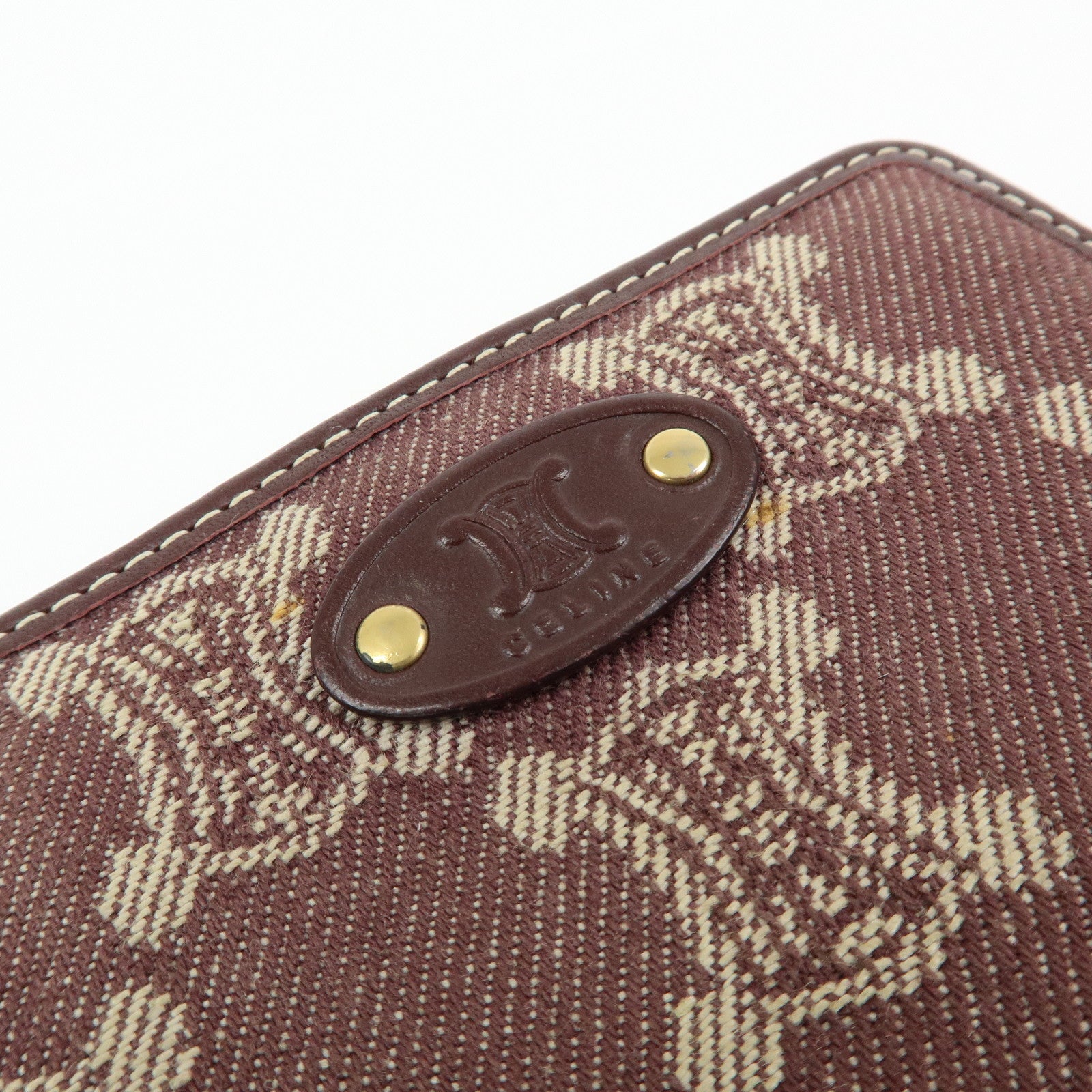 CELINE Macadam Denim Leather Bi-fold Compact Wallet Bordeaux