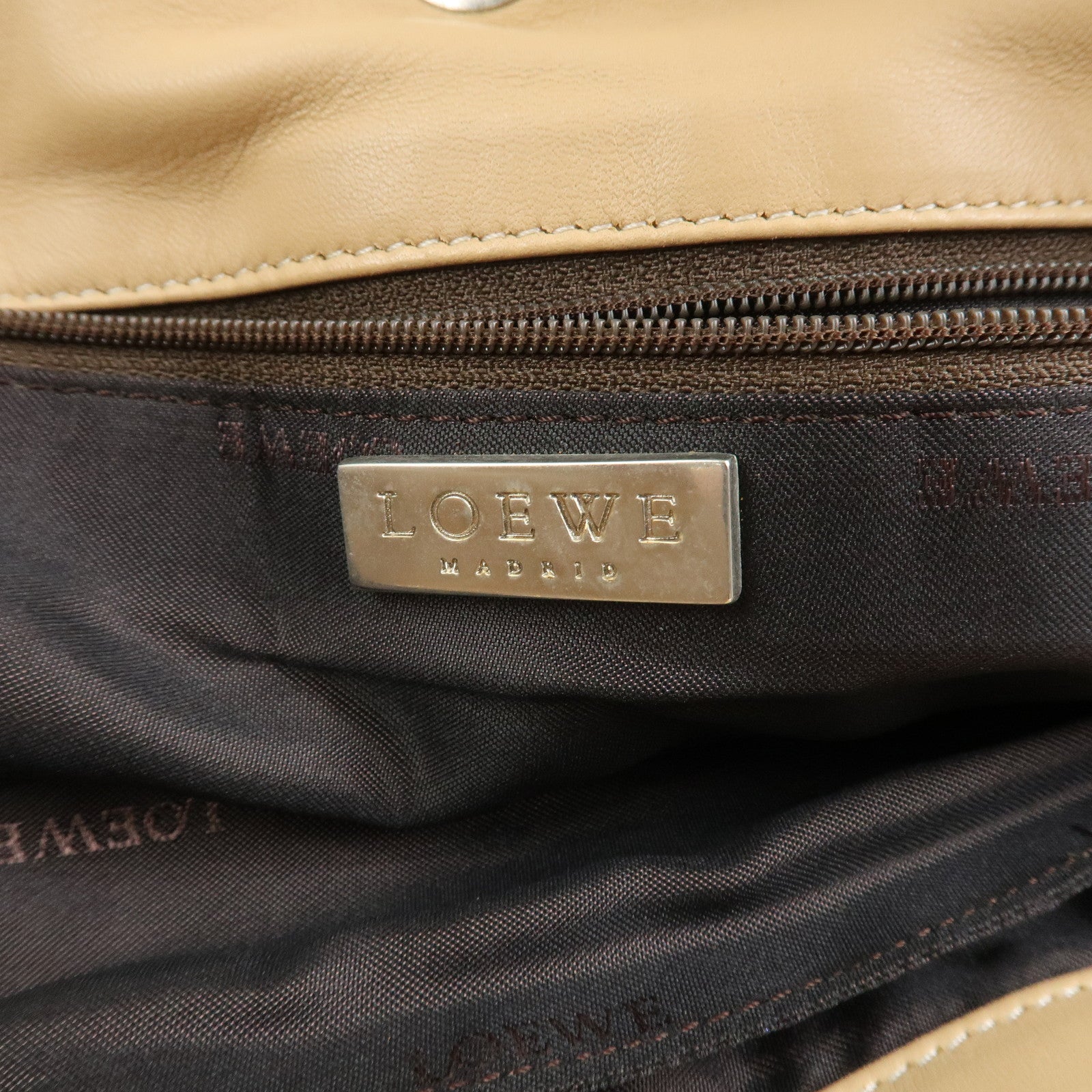 LOEWE Logo Nappa Leather Shoulder Bag Crossbody Bag Beige