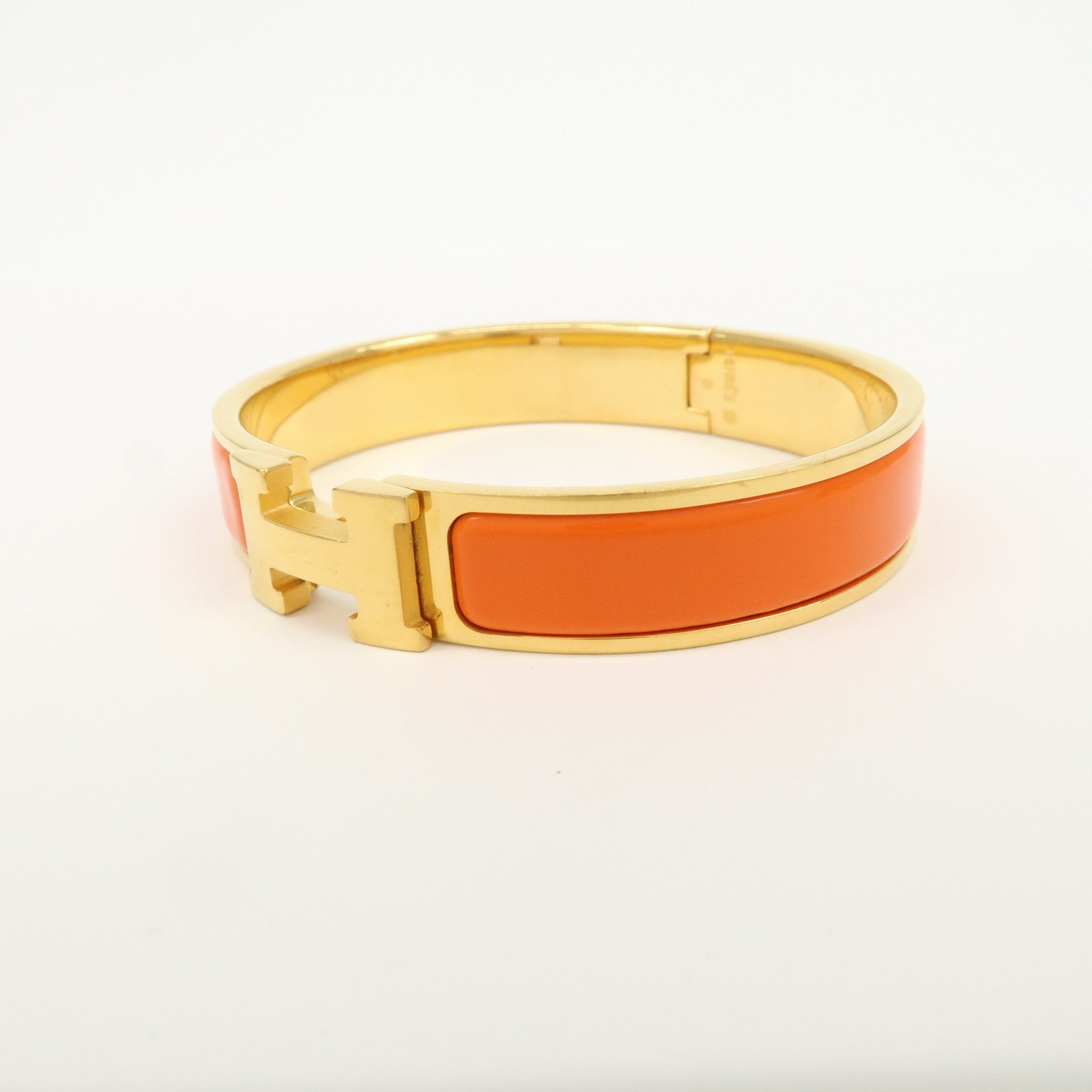 HERMES Clik Clac PM H Logo Metal Bracelet Gold Orange