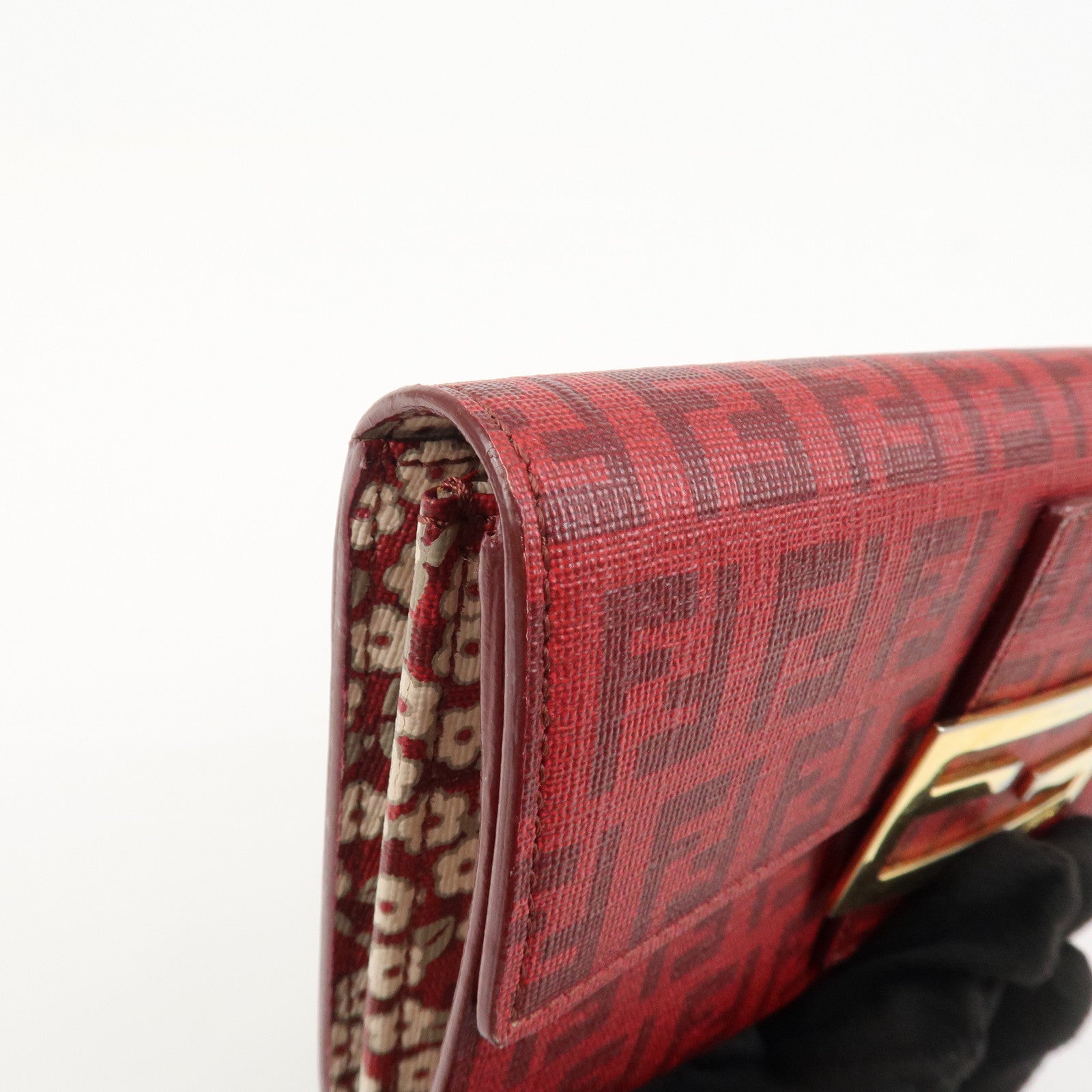 FENDI Zucchino Logo PVC Coating Canvas Bi-Fold Wallet Red