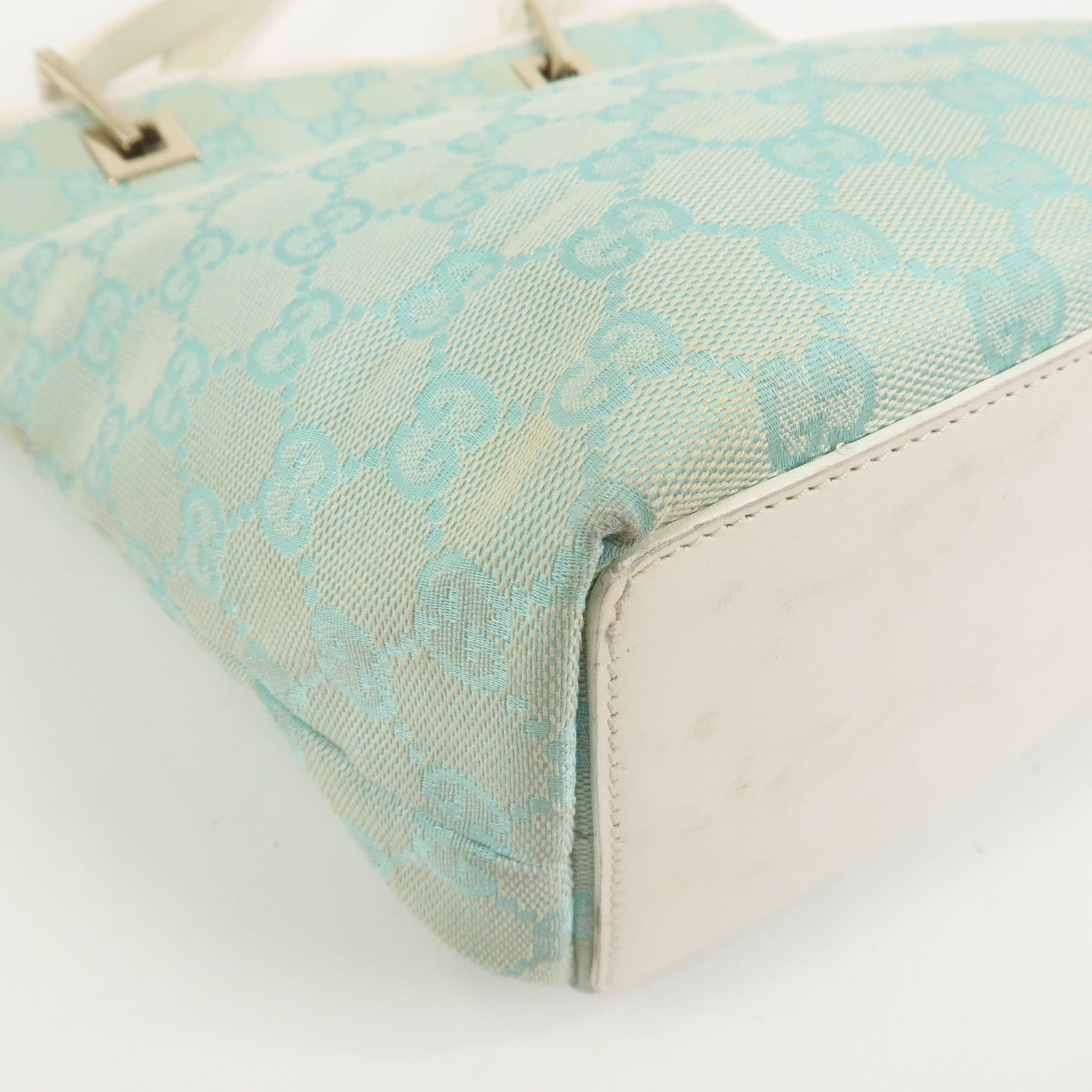 GUCCI GG Canvas Leather Shoulder Bag Hand Bag Light Blue 002.1099