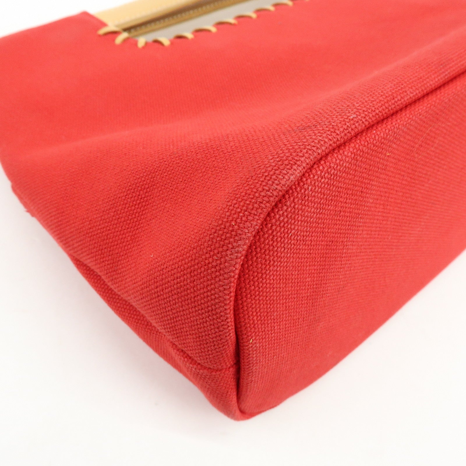 BURBERRY Blue Label Cotton Leather Hand Bag Tote Bag Red