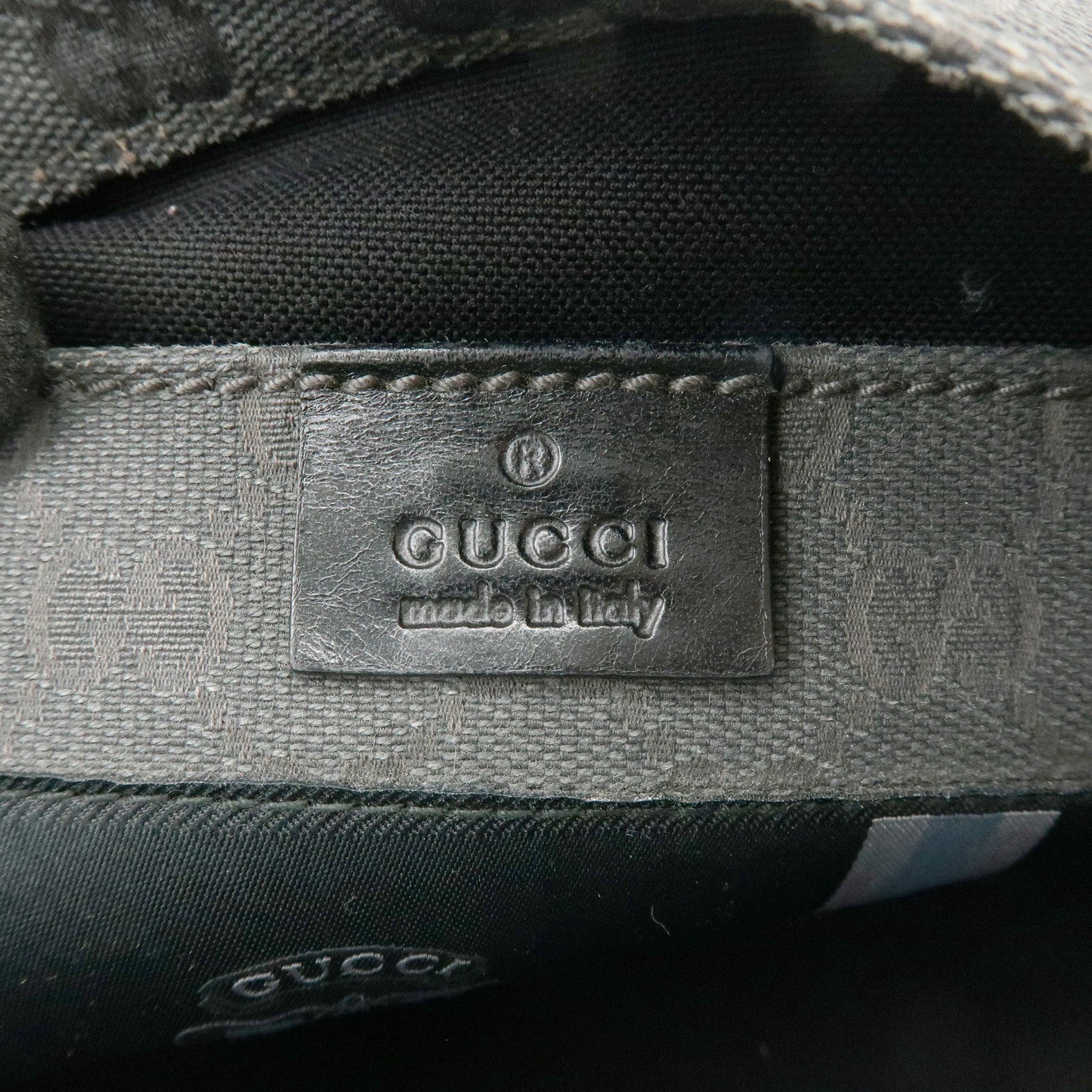 GUCCI Crest GG Canvas Leather Shoulder Bag Grey Black 223680