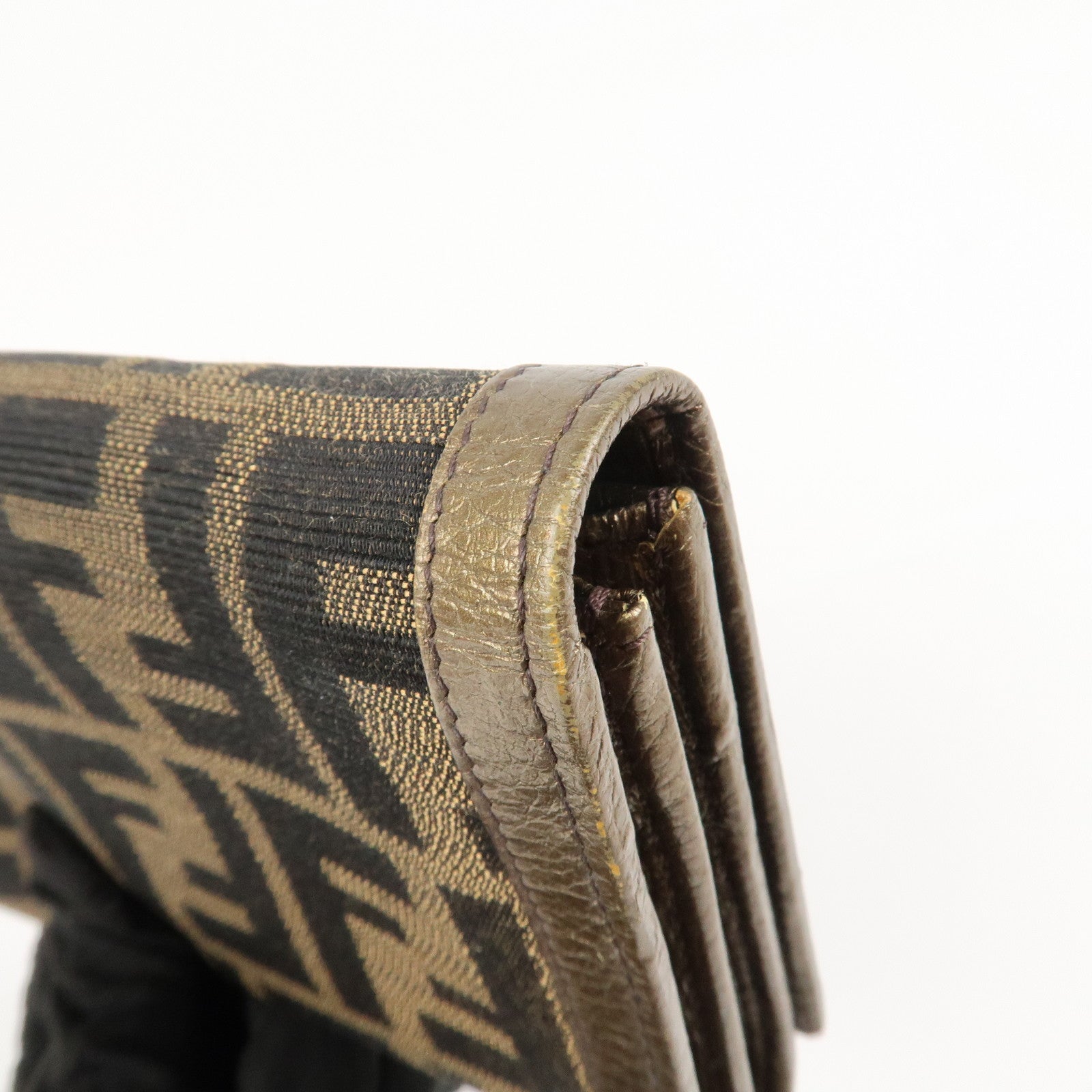 FENDI Zucca Canvas Leather Bi-fold Long Wallet Brown Gold 8M0000