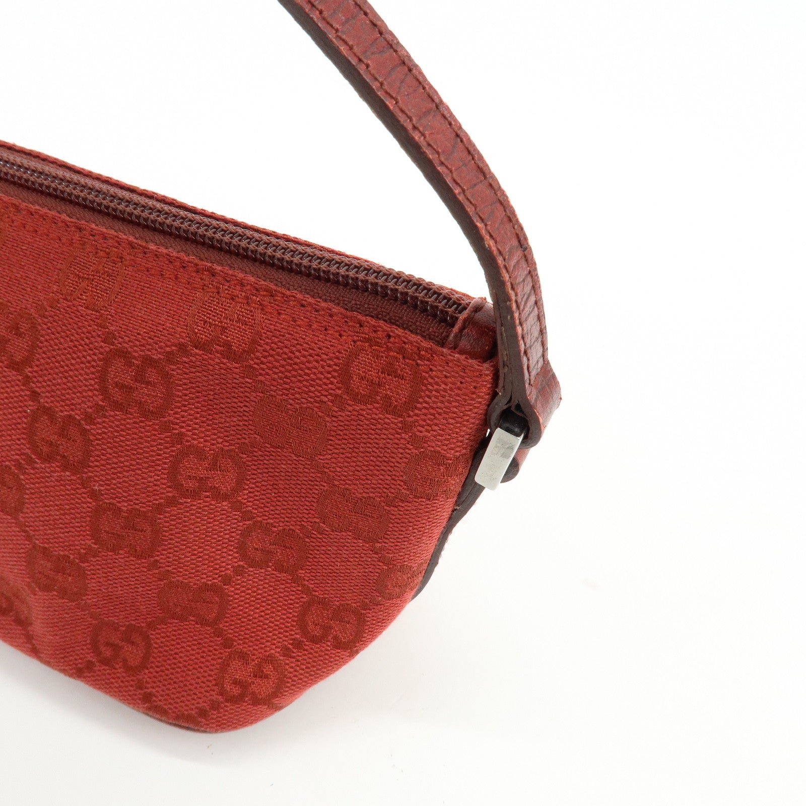 GUCCI Boat Bag GG Canvas Leather Hand Bag Wine Red 07198