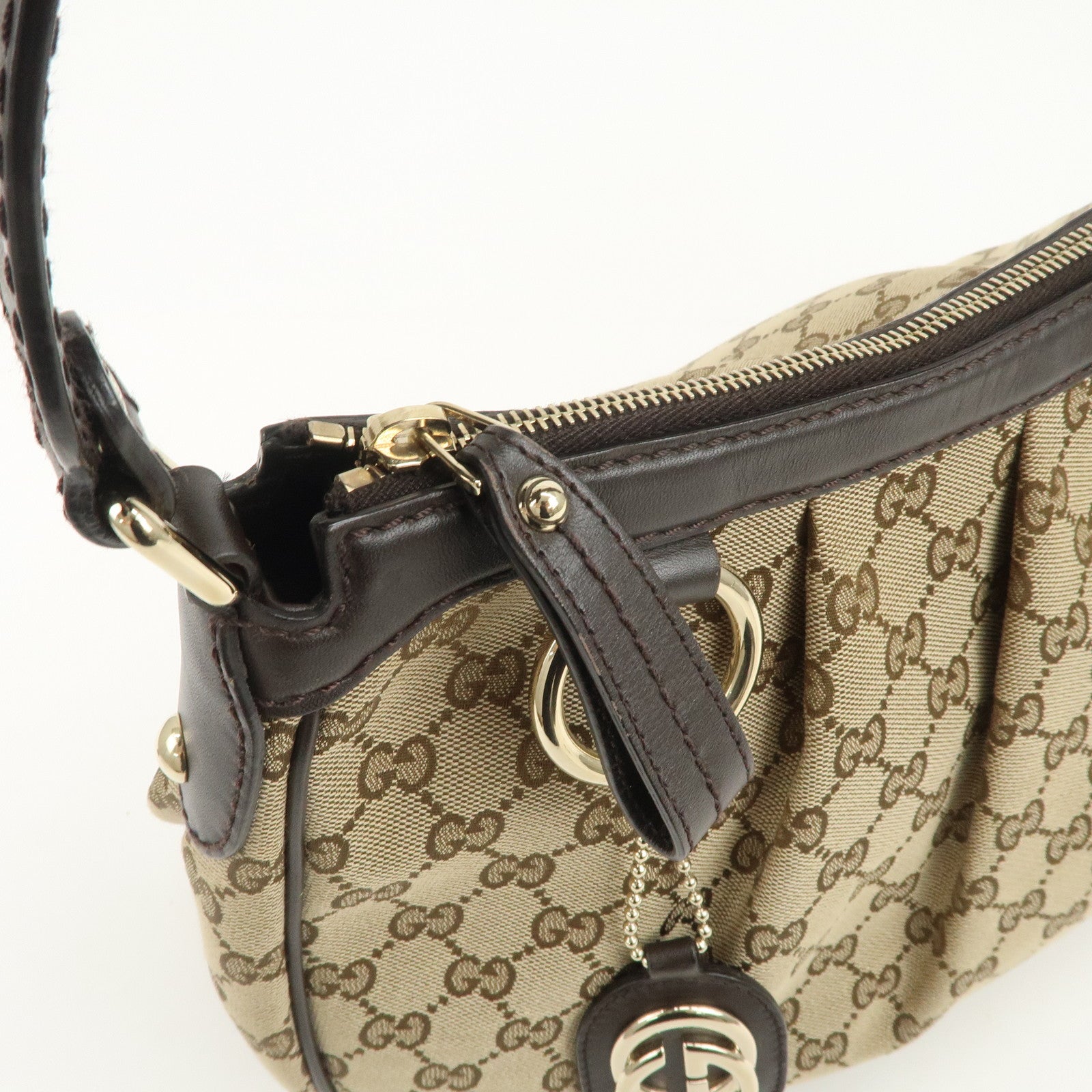 GUCCI Sukey Interlocking G GG Canvas Leather Shoulder Bag 362726