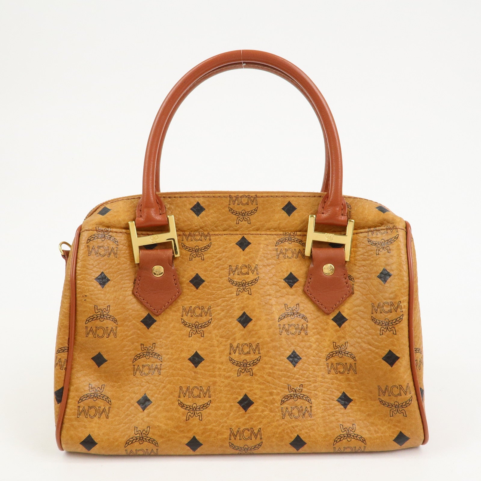 MCM Visetos Leather 2Way Bag Hand Bag Shoulder Bag Brown