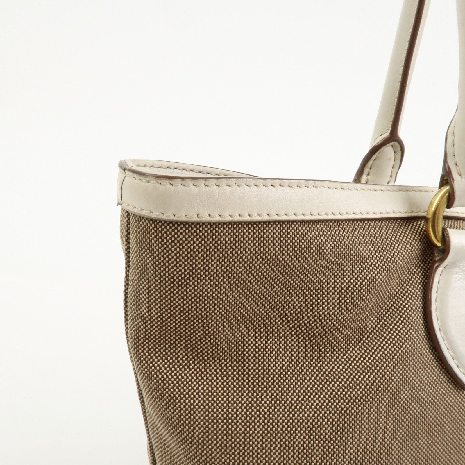 PRADA Logo Jacquard Leather Tote Bag Hand Bag Beige Ivory 1BG158