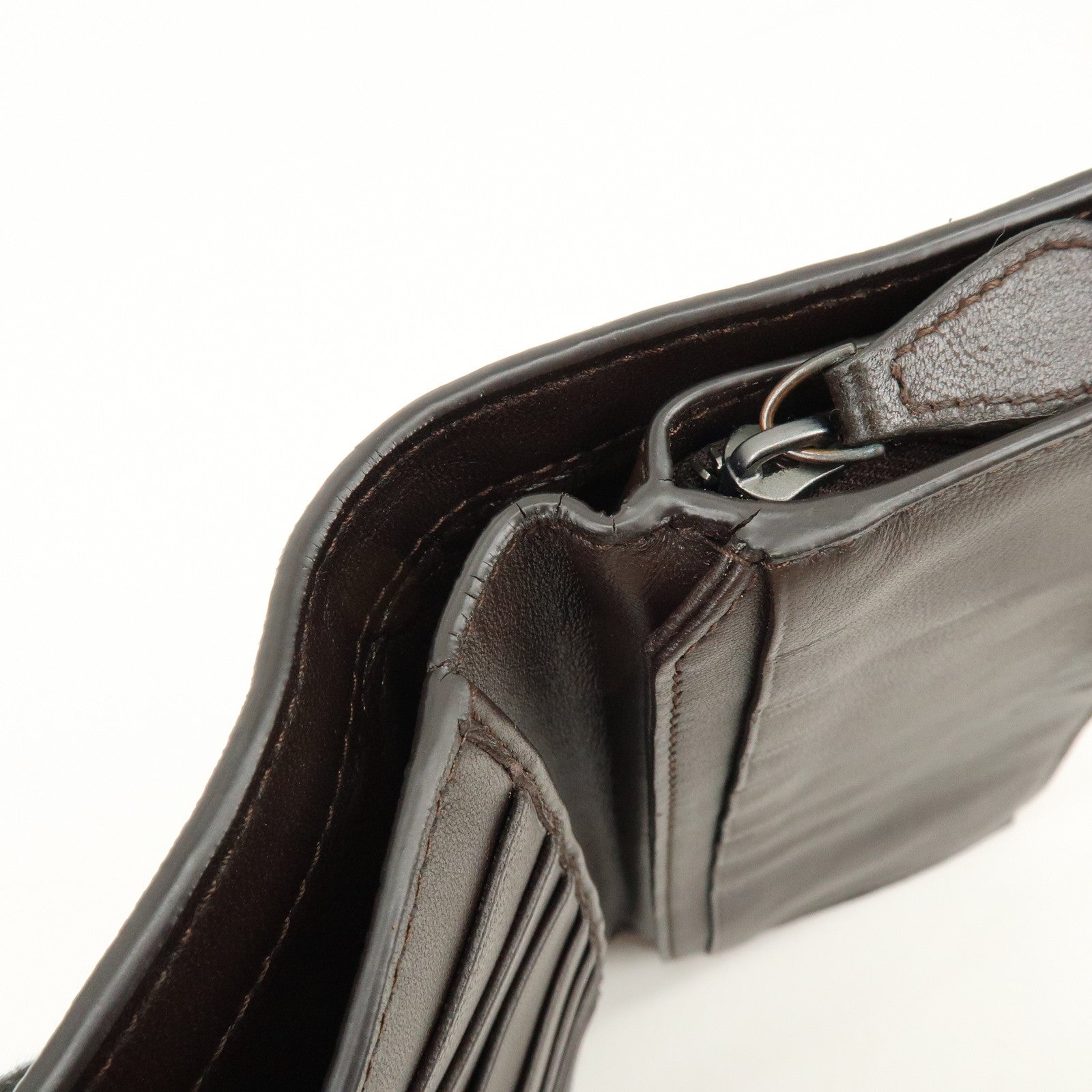 BOTTEGA VENETA Intrecciato Leather Bi-fold Long Wallet Dark Brown