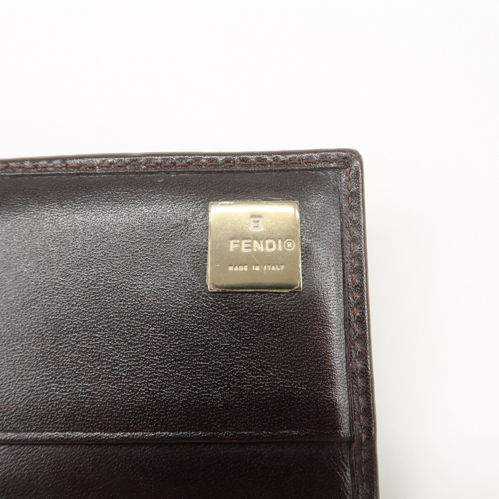 FENDI Zucca Canvas Leather Flap Long Wallet Brown 31084