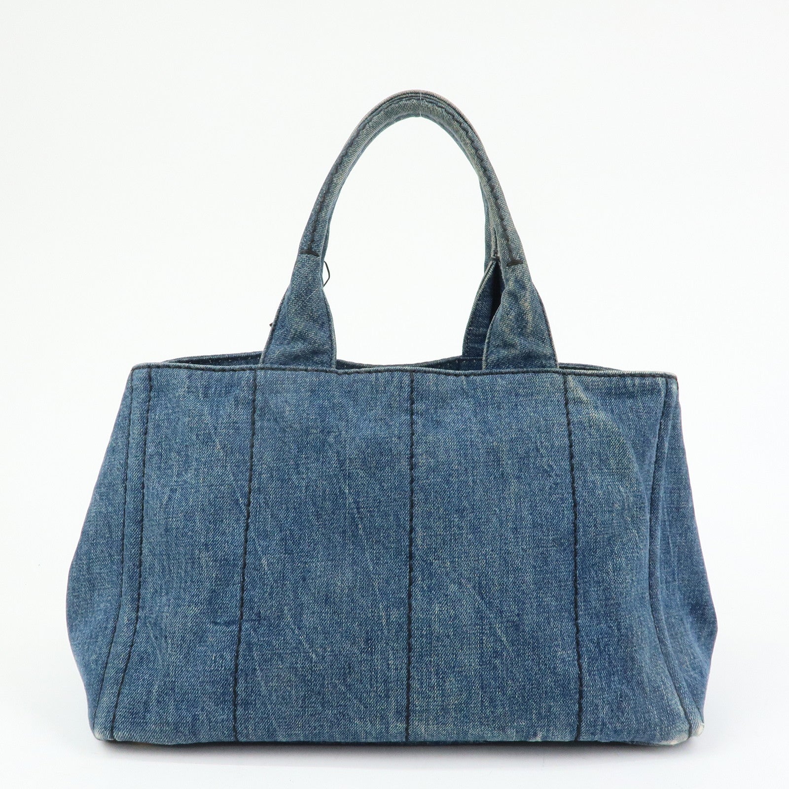 PRADA Logo Canapa Canvas Denim Tote Bag Hand Bag B1877B