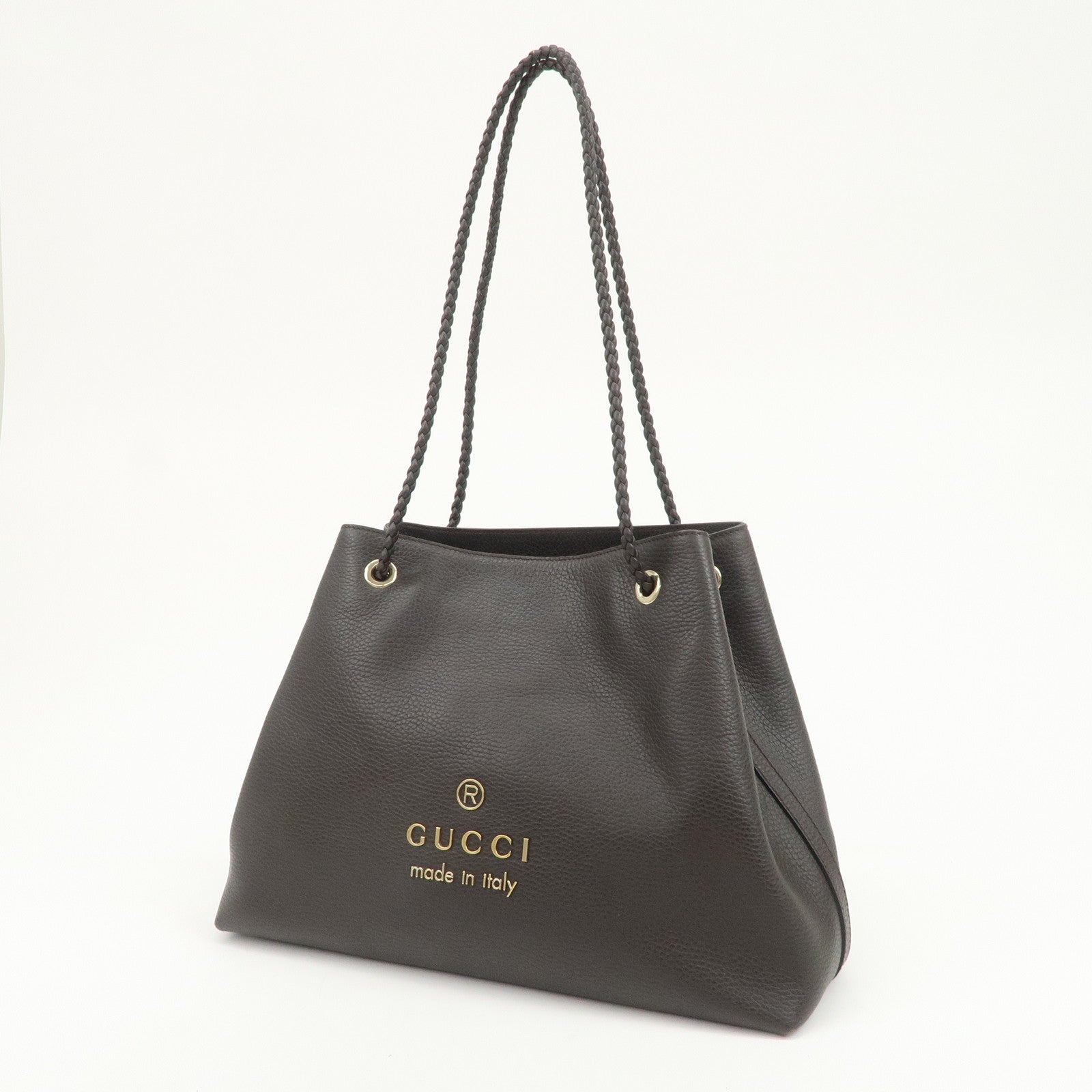 GUCCI Logo Leather Tote Bag Shoulder Bag Dark Brown 419689