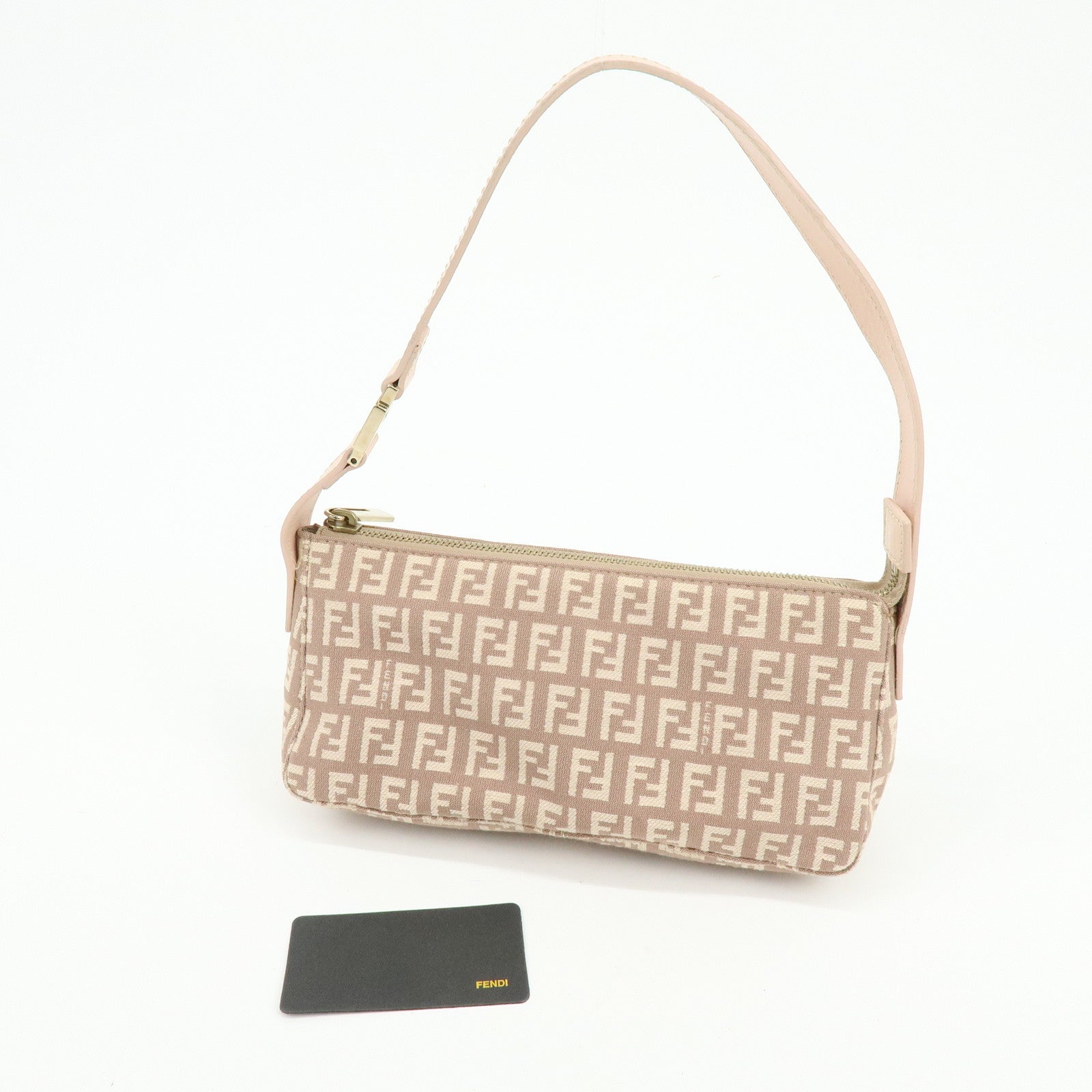 FENDI Zucchino Canvas Leather Hand Bag Pink Beige 8BR443