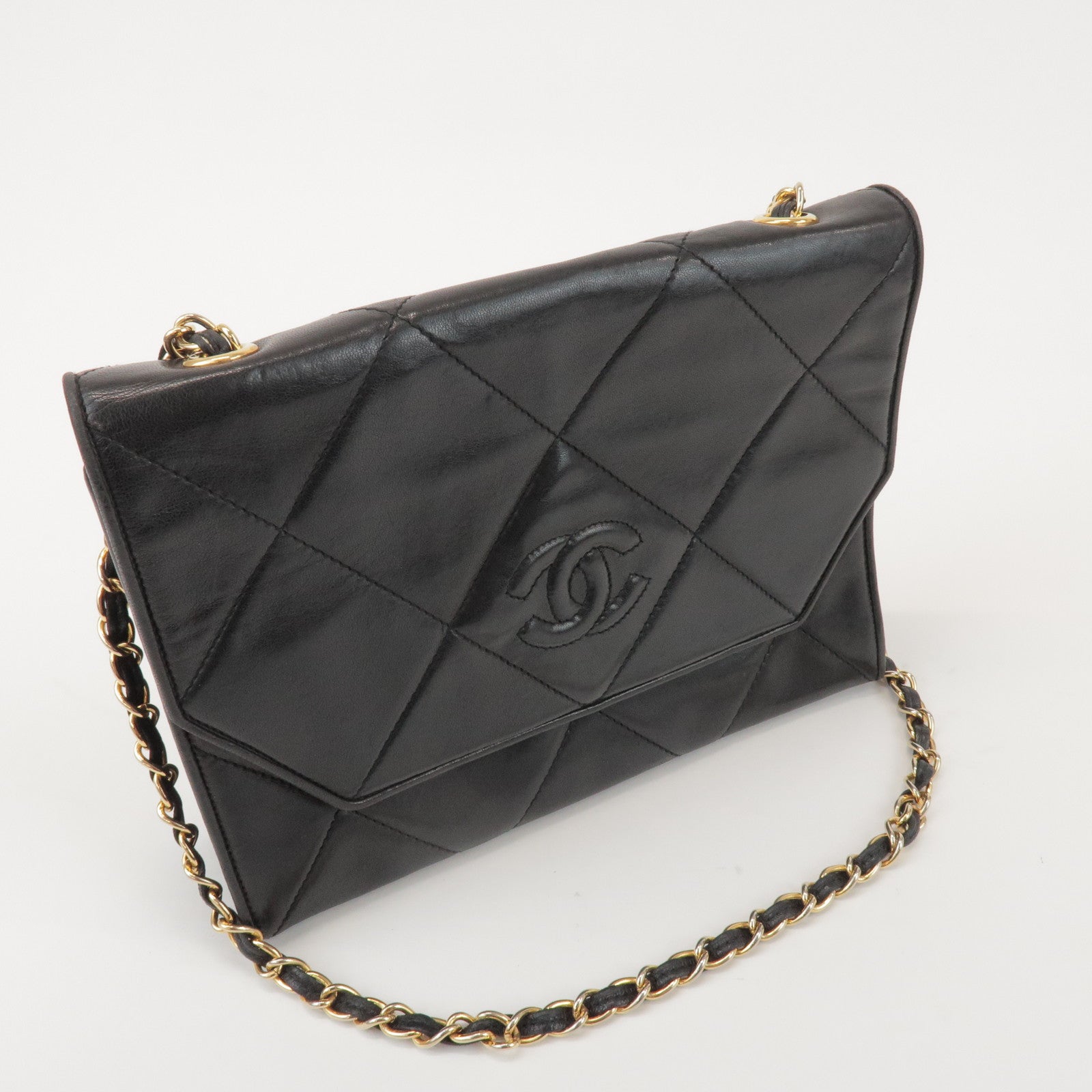 CHANEL Matelasse COCO Mark Lamb Skin Chain Shoulder Bag Black