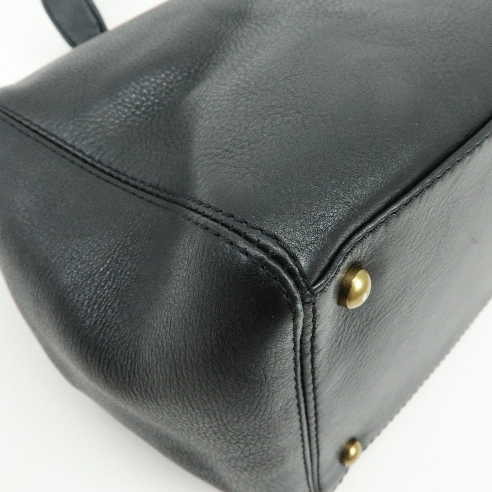 CHANEL Calf Leather 2Way Bag Shoulder Bag Tote Bag Black Gold