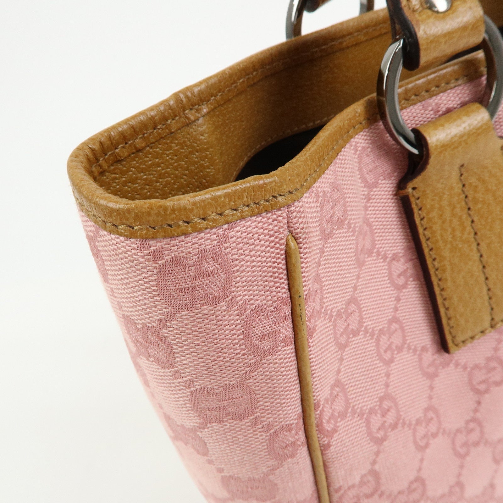 GUCCI GG Canvas Leather Tote Bag Hand Bag Pink Light Brown 113019