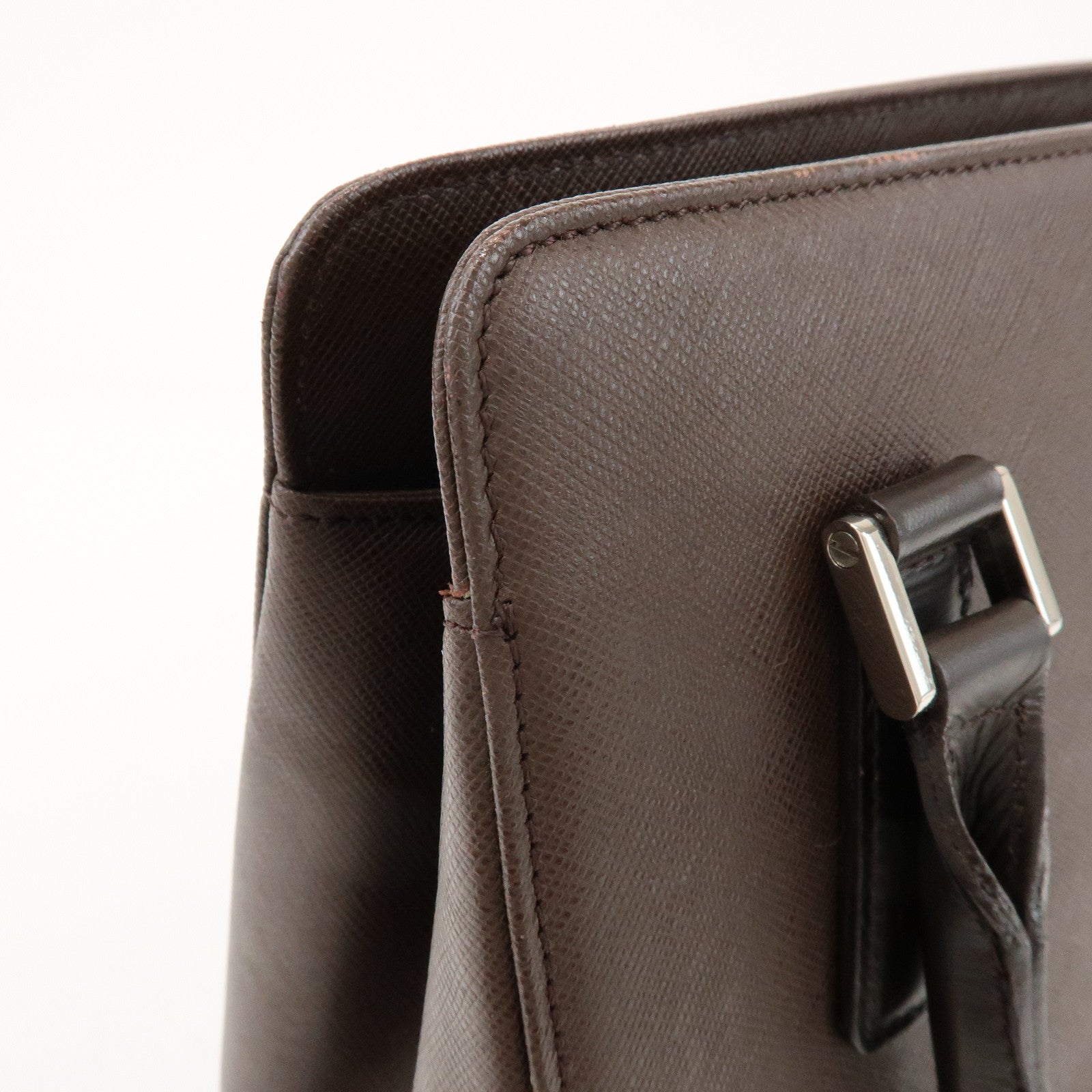 BURBERRY Logo Leather Hand Bag Tote Bag Brown