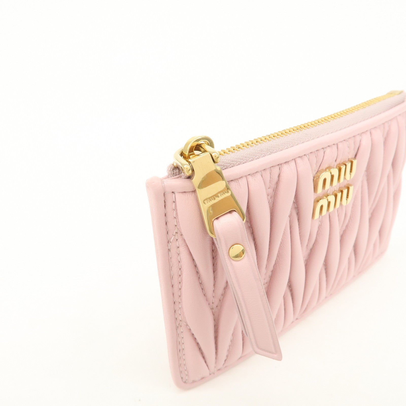 MIU MIU Matelasse Leather Fragment Case Card Case Pink 5MB060
