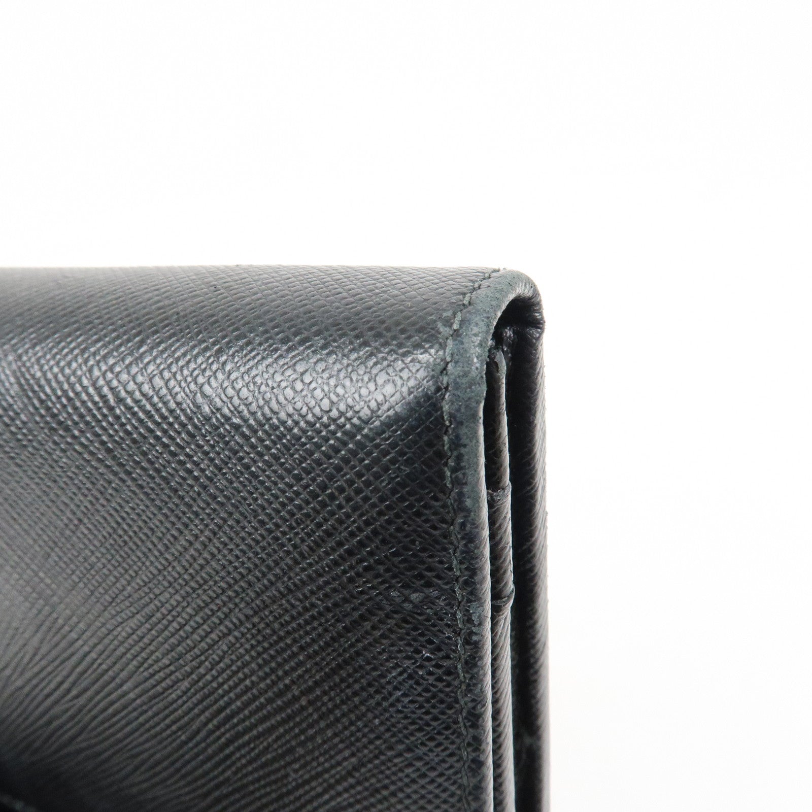PRADA Logo Saffiano Leather Flap Bi-Fold Long Wallet Black 1MH132