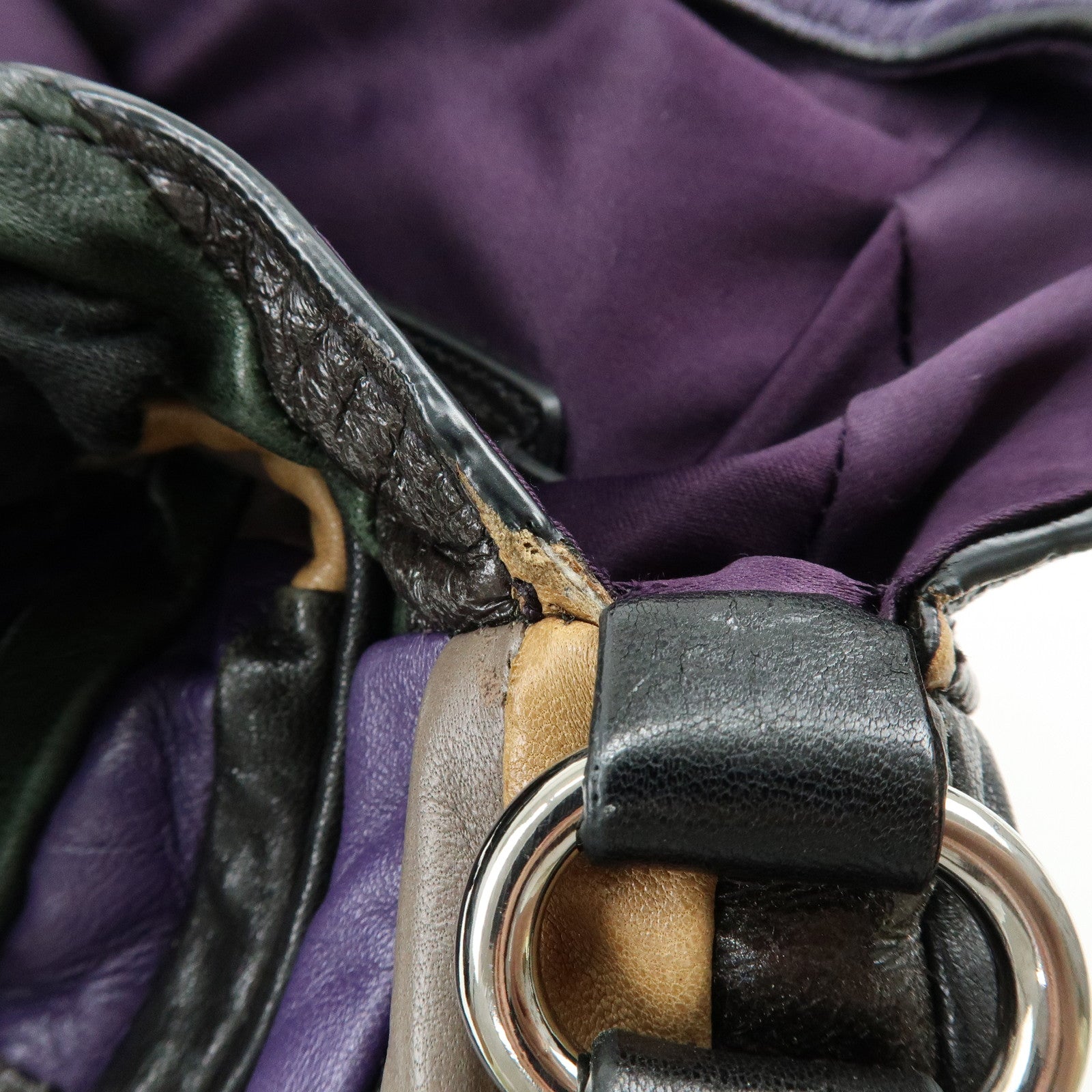 MIU MIU Logo Leather Hand Bag Shoulder Bag Black Purple Green