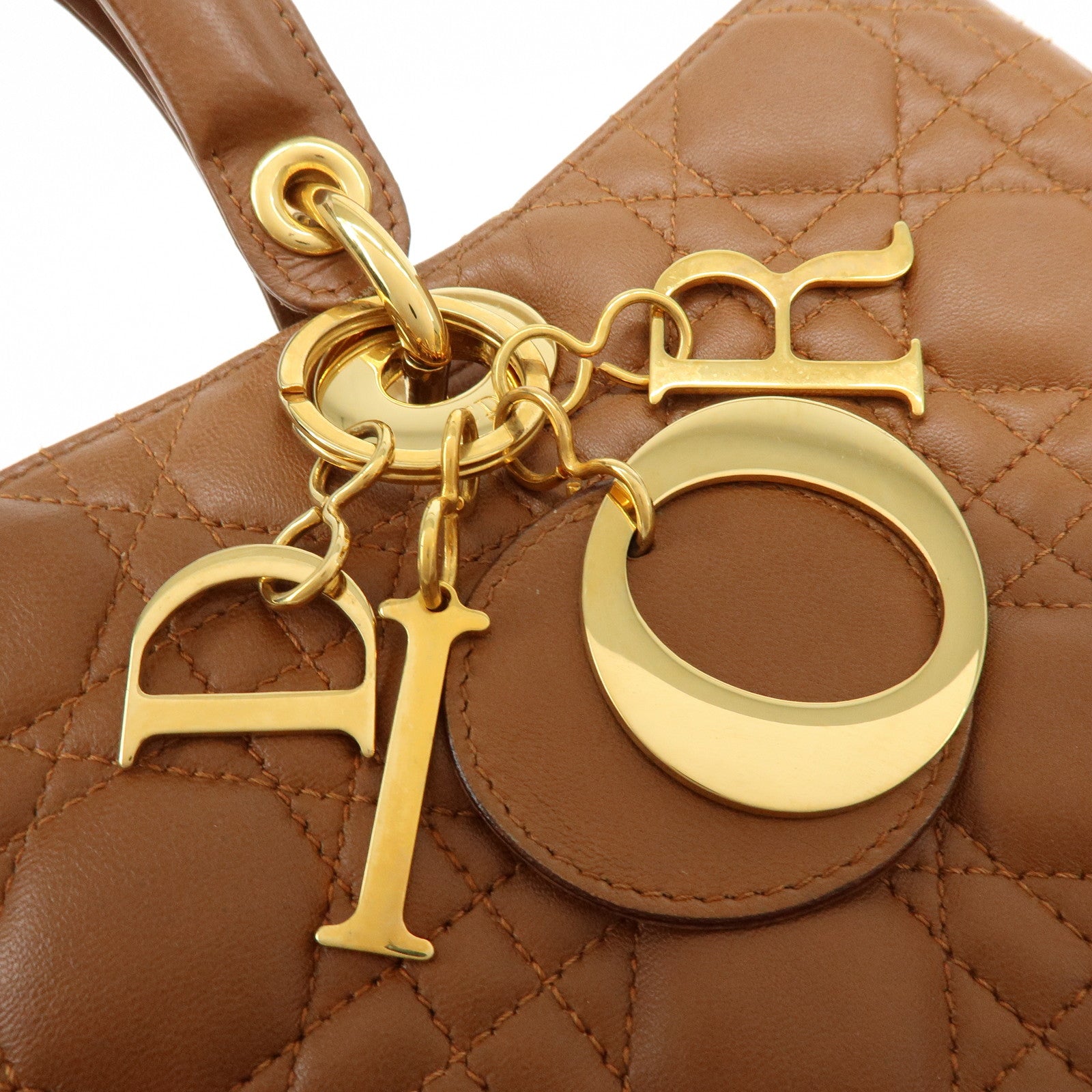 Christian Dior Cannage Large Lamb Skin 2Way Bag Hand Bag Camel