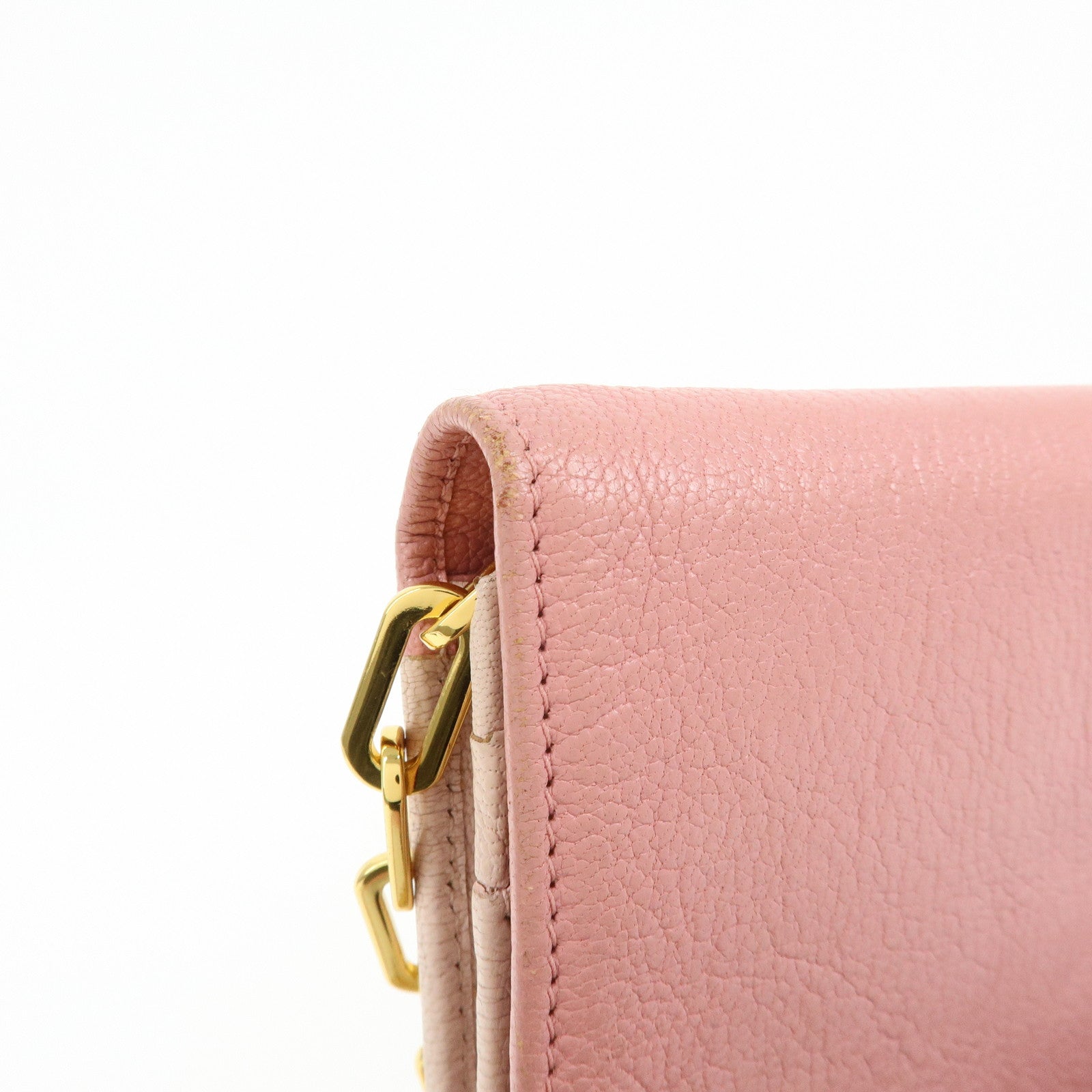 MIU MIU Madras Leather Chain Shoulder Wallet Bag Pink 5M1290
