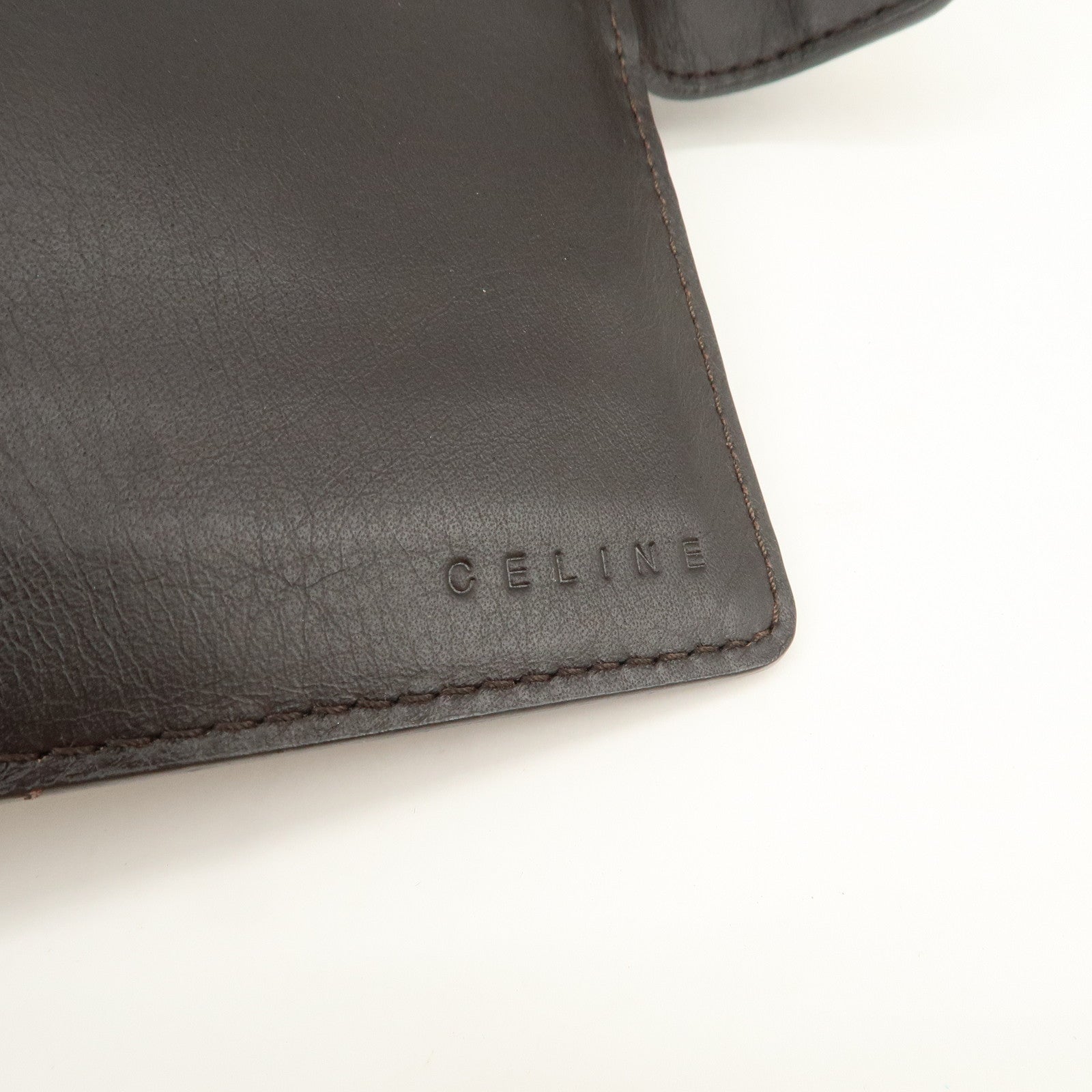 CELINE Macadam Canvas Leather Flap Long Wallet Brown