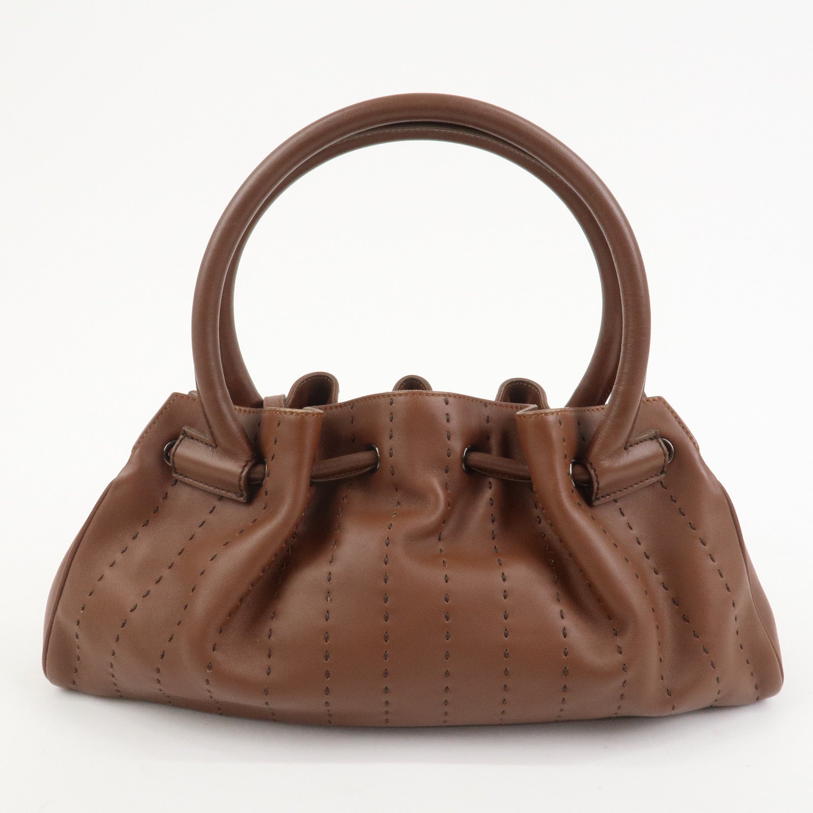 Ferragamo Gancini Leather Stitch Shoulder Bag Hand Bag Brown