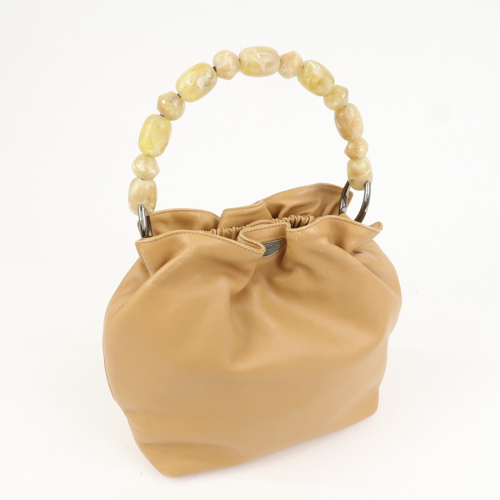 Christian Dior Maris Pearl Leather Hand Bag Light Brown