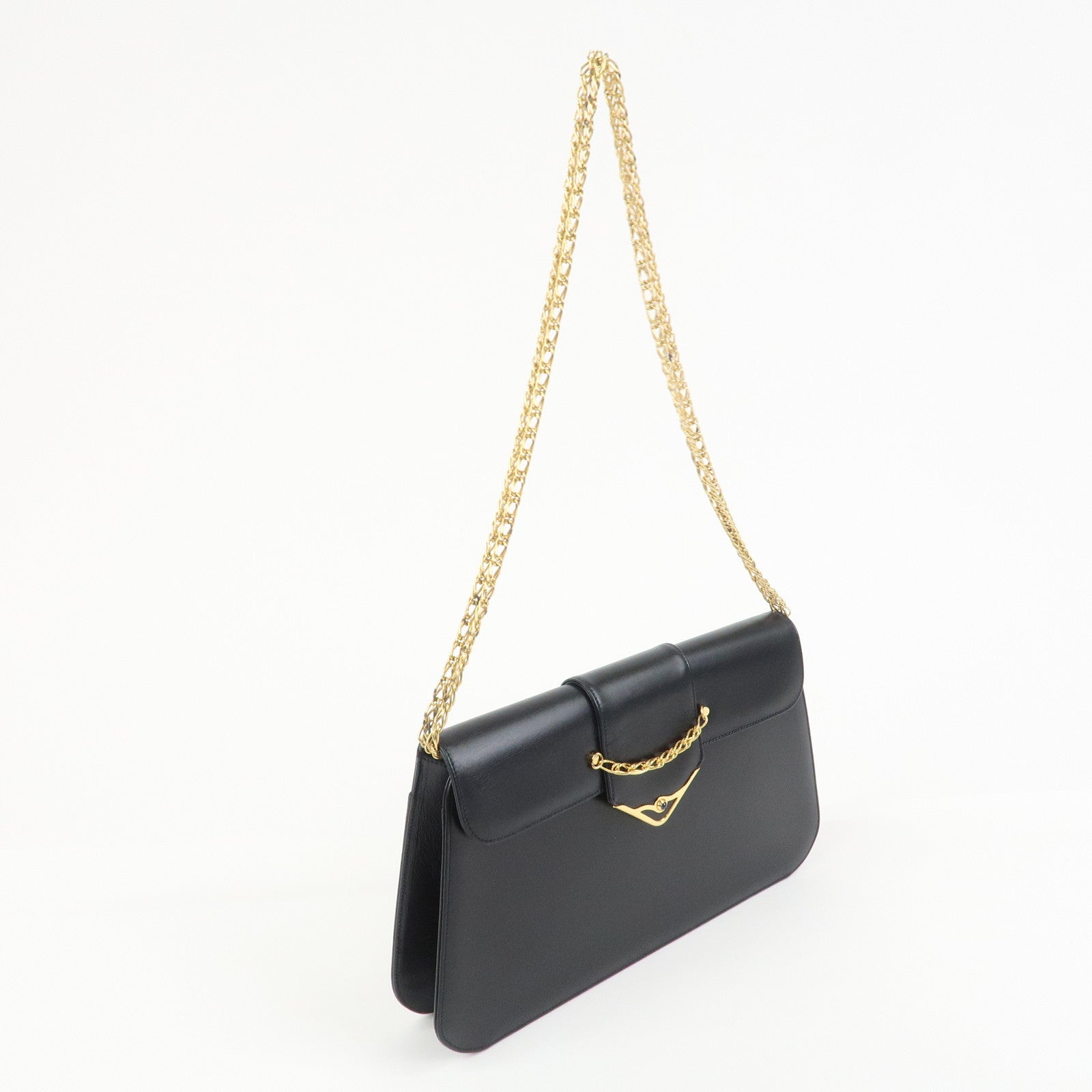 Cartier Sapphire Line Leather Sapphire Chain Shoulder Bag Black