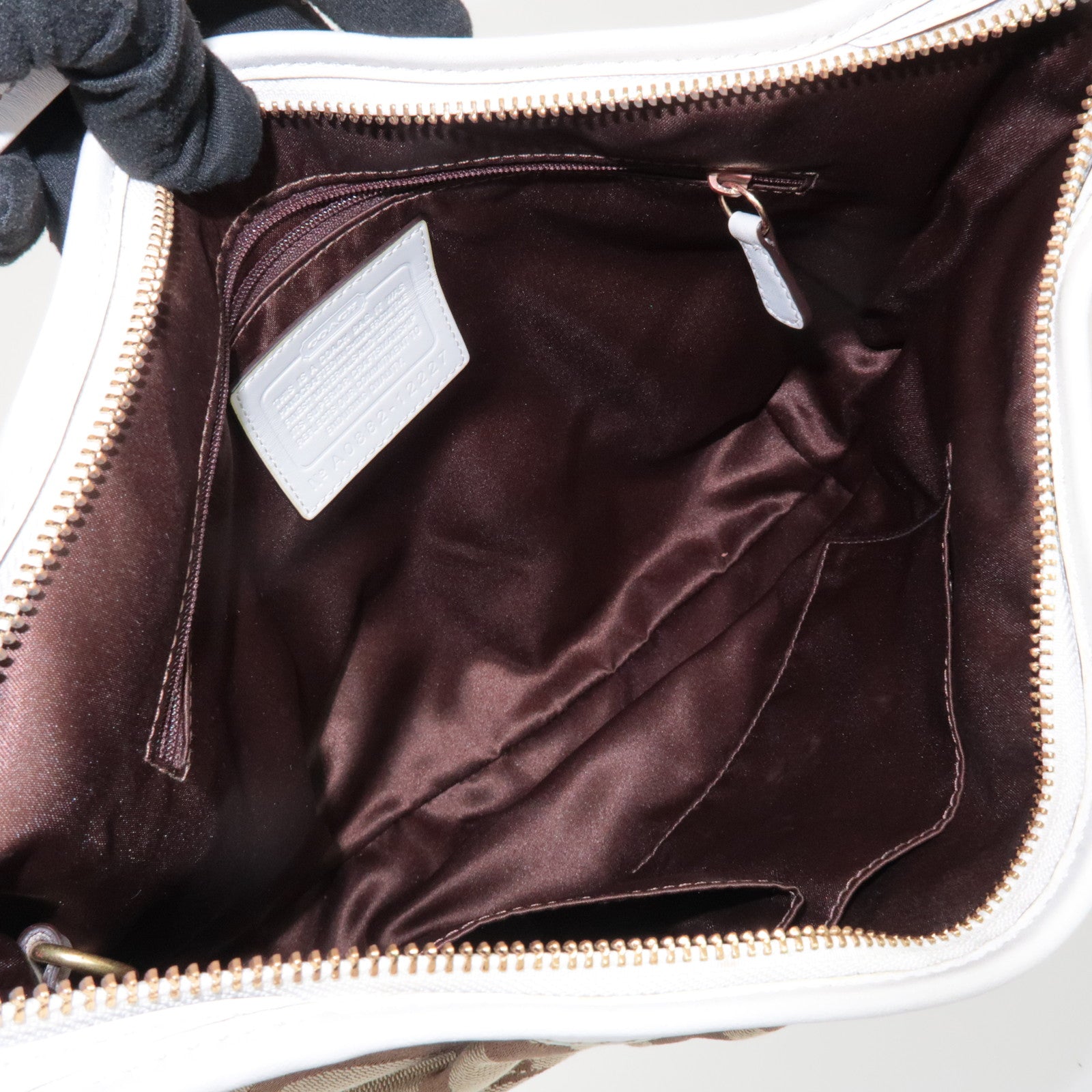 COACH Signature Canvas Leather Shoulder Bag Brown White