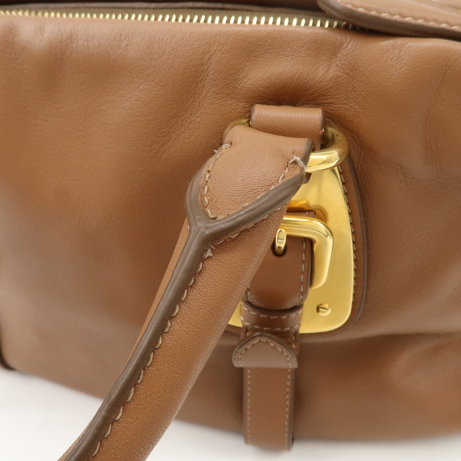PRADA Leather 2Way Bag Hand Bag Shoulder Bag Brown BN2435 Used