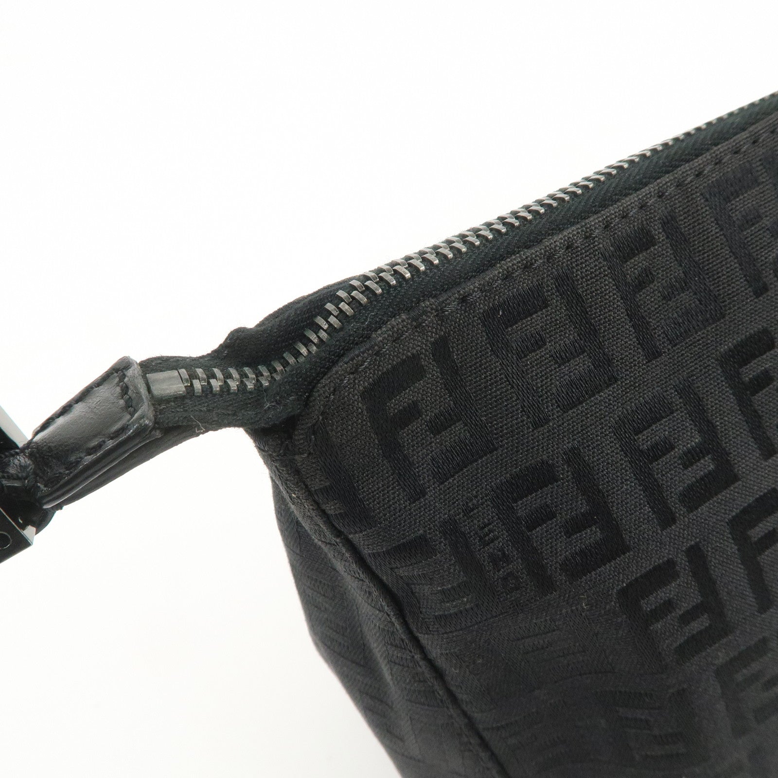 FENDI Zucchino Canvas Leather Shoulder Bag Hand Bag Pouch Black