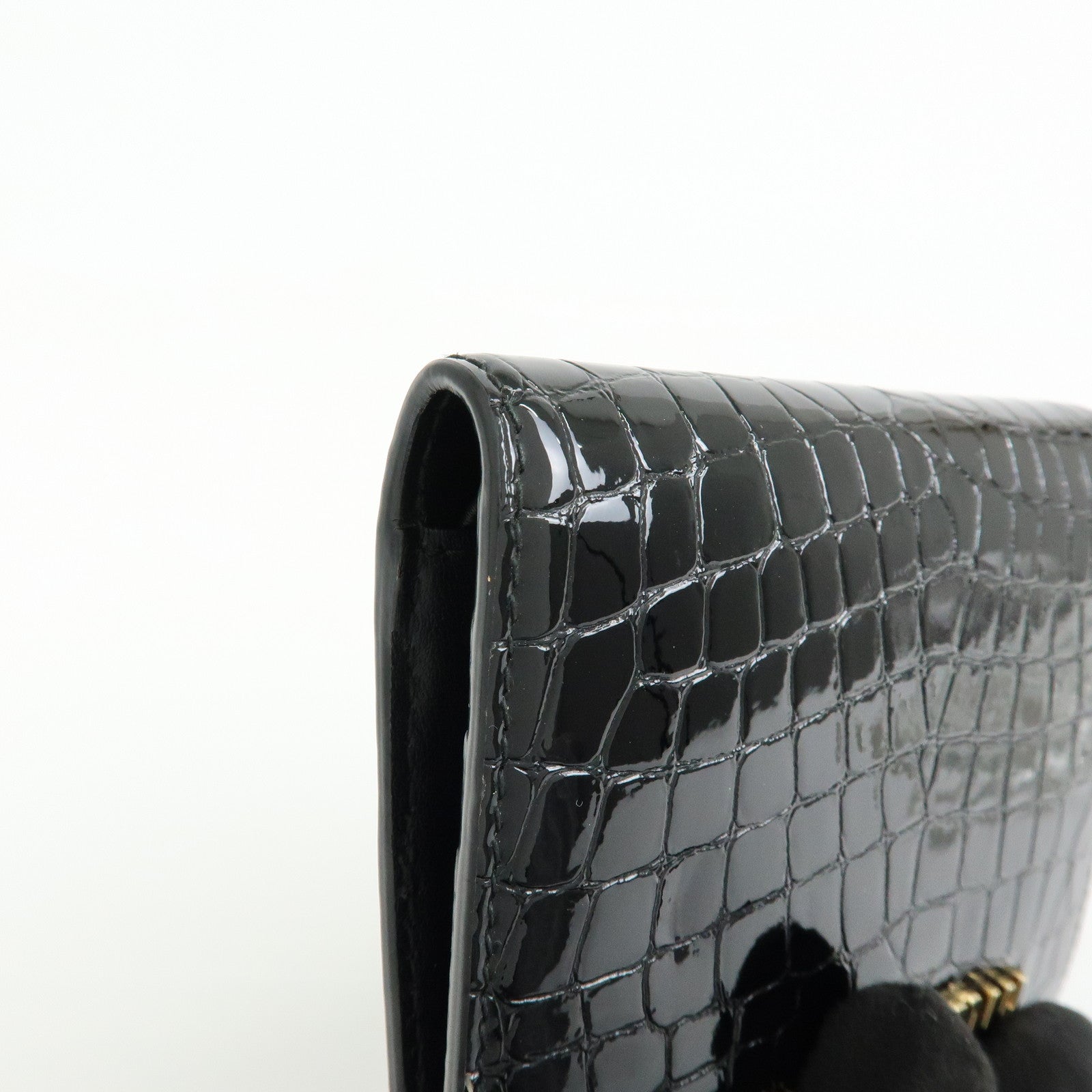 MIU MIU Embossed Patent Leather Bi-fold Compact Wallet Black 5MV204