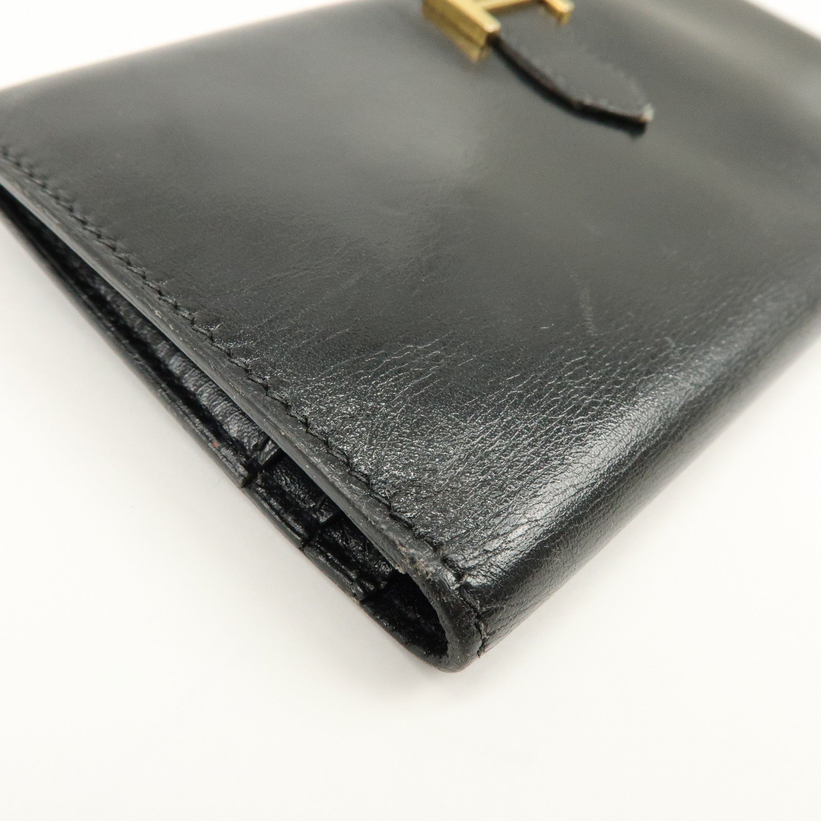 HERMES Bearn Box Calf Bi-fold Long Wallet □F Stamped Black